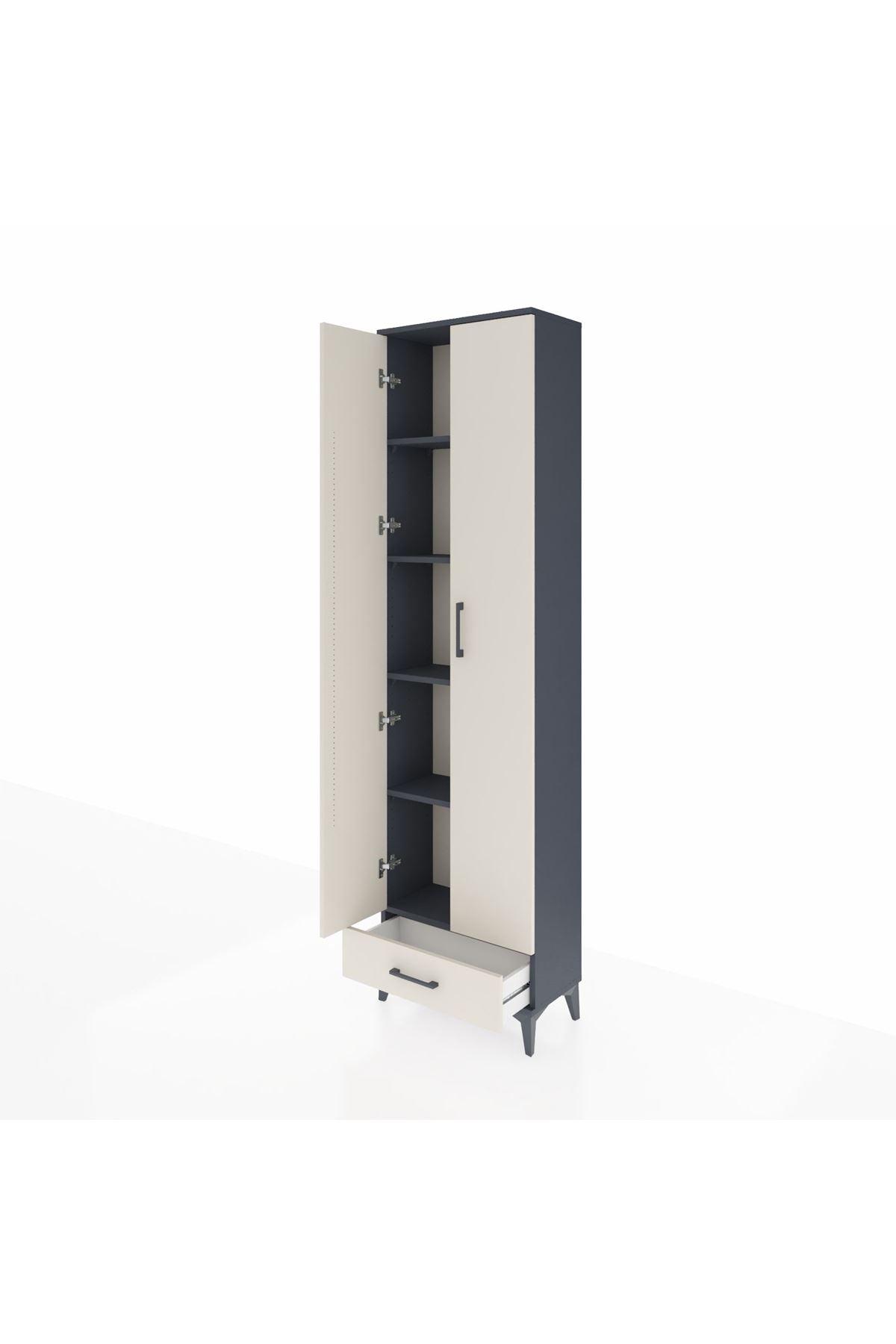 Arges Dolap 5 Raflı Tek Çekmeceli 2 Kapaklı 60x30x221 Antrasit-Aytaşı