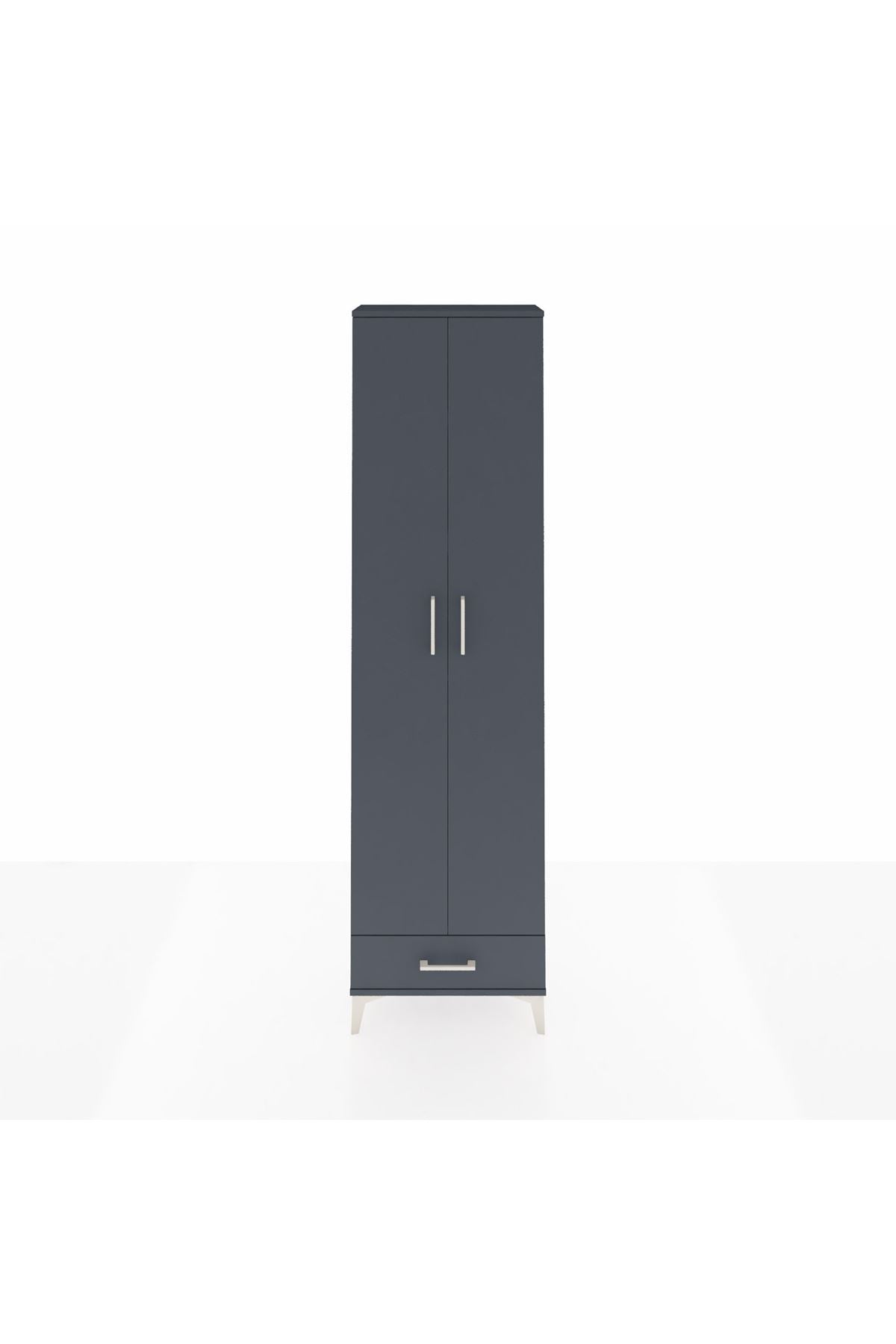 Arges Dolap 5 Raflı Tek Çekmeceli 2 Kapaklı 60x30x221 Antrasit-Antrasit