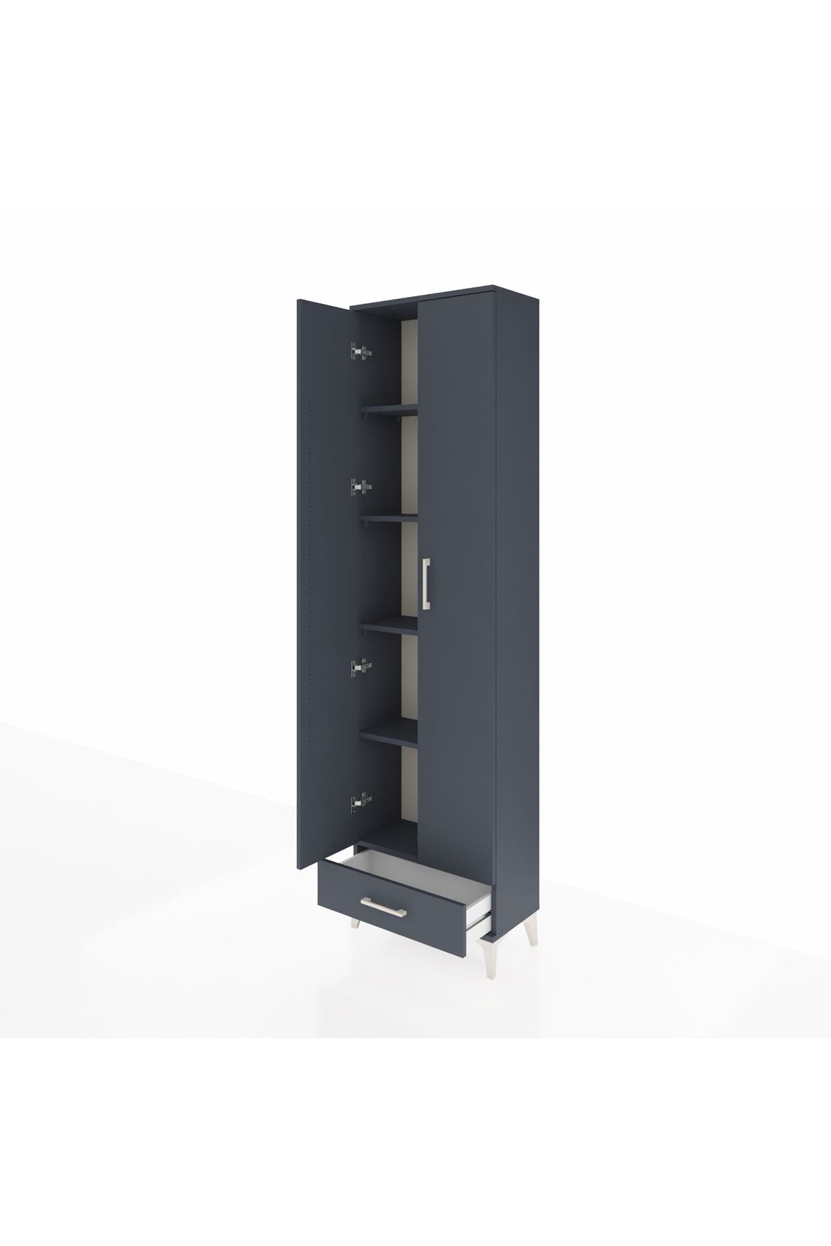 Arges Dolap 5 Raflı Tek Çekmeceli 2 Kapaklı 60x30x221 Antrasit-Antrasit