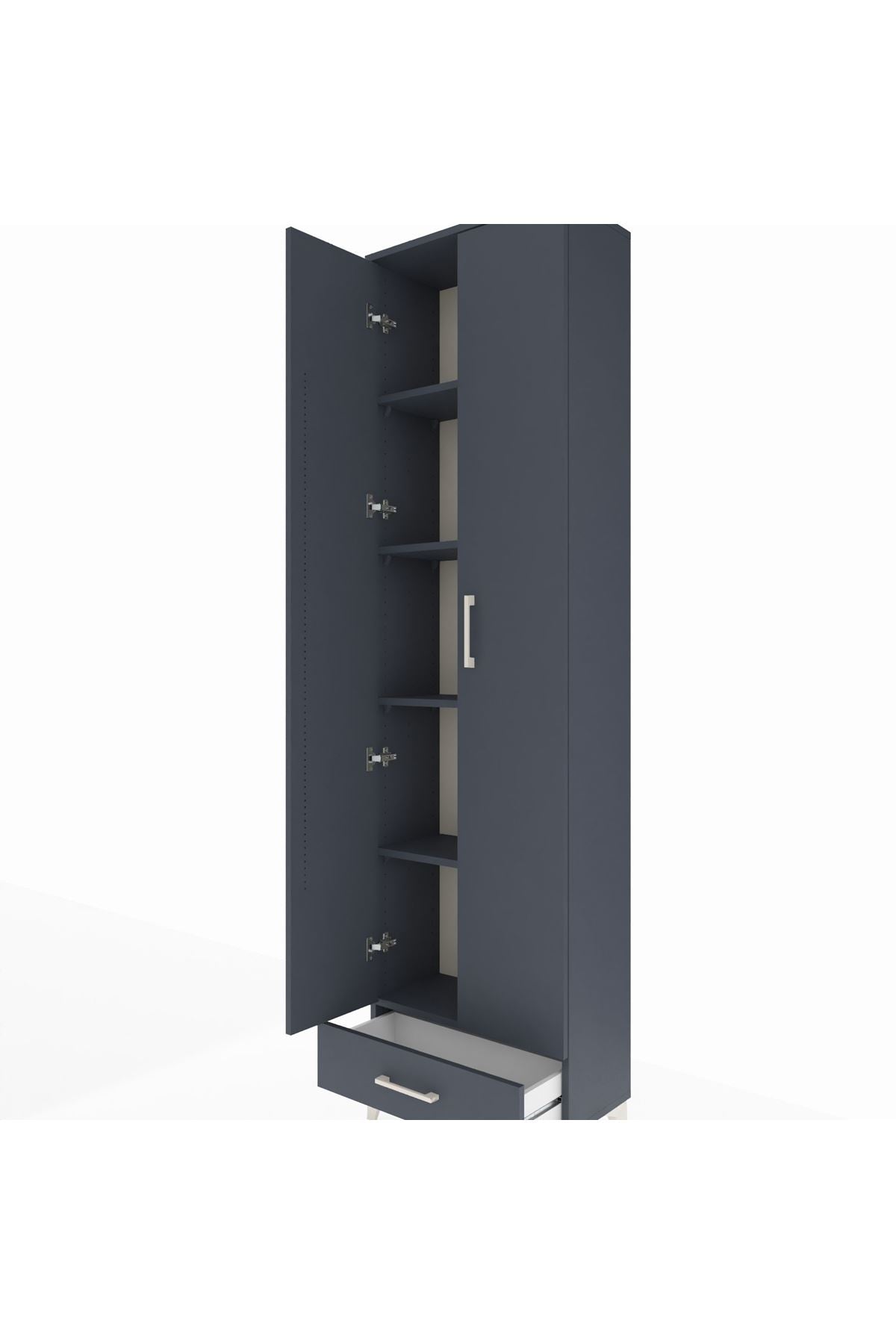 Arges Dolap 5 Raflı Tek Çekmeceli 2 Kapaklı 60x30x221 Antrasit-Antrasit