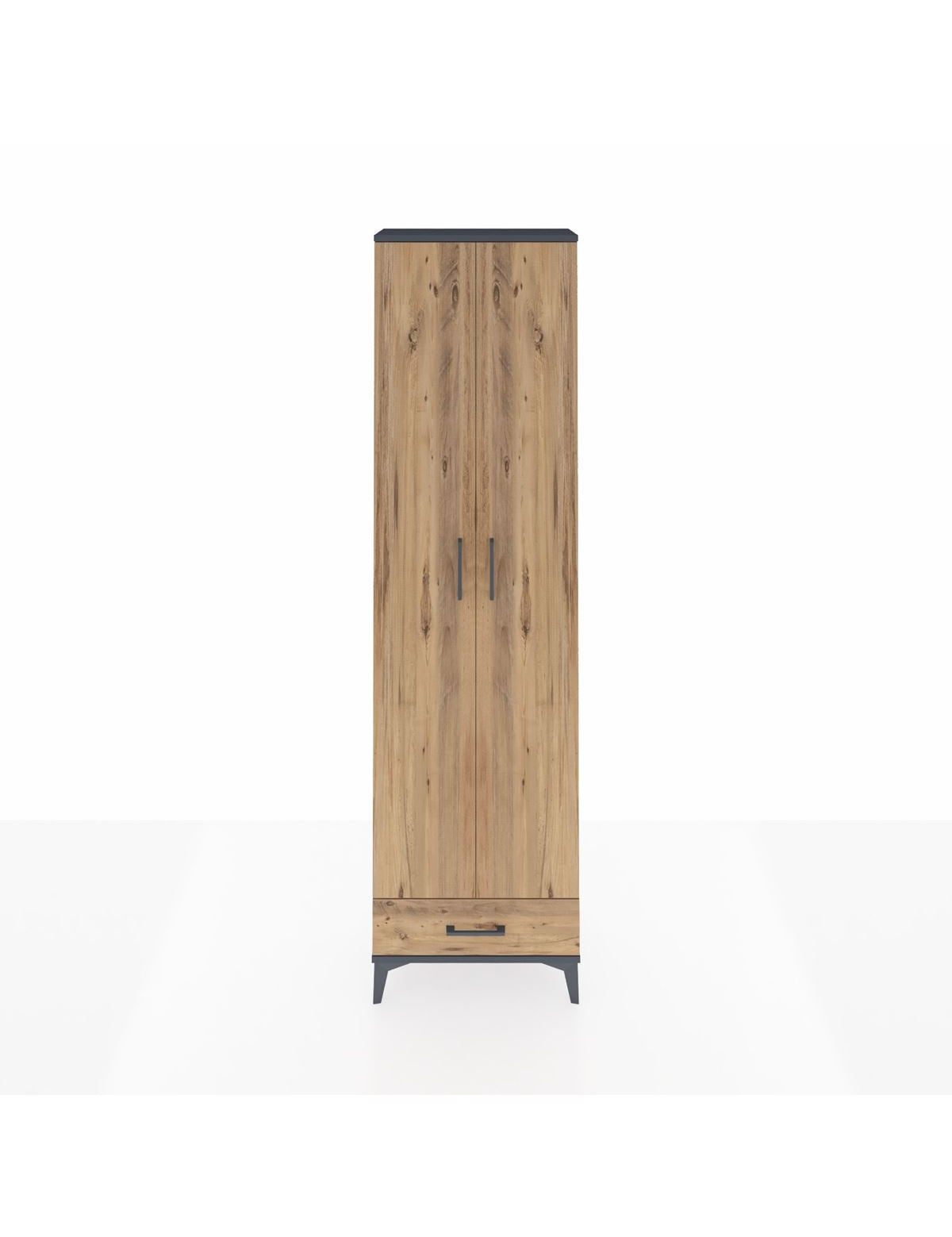 Arges Dolap 5 Raflı Tek Çekmeceli 2 Kapaklı 60x30x221 Antrasit-Çam