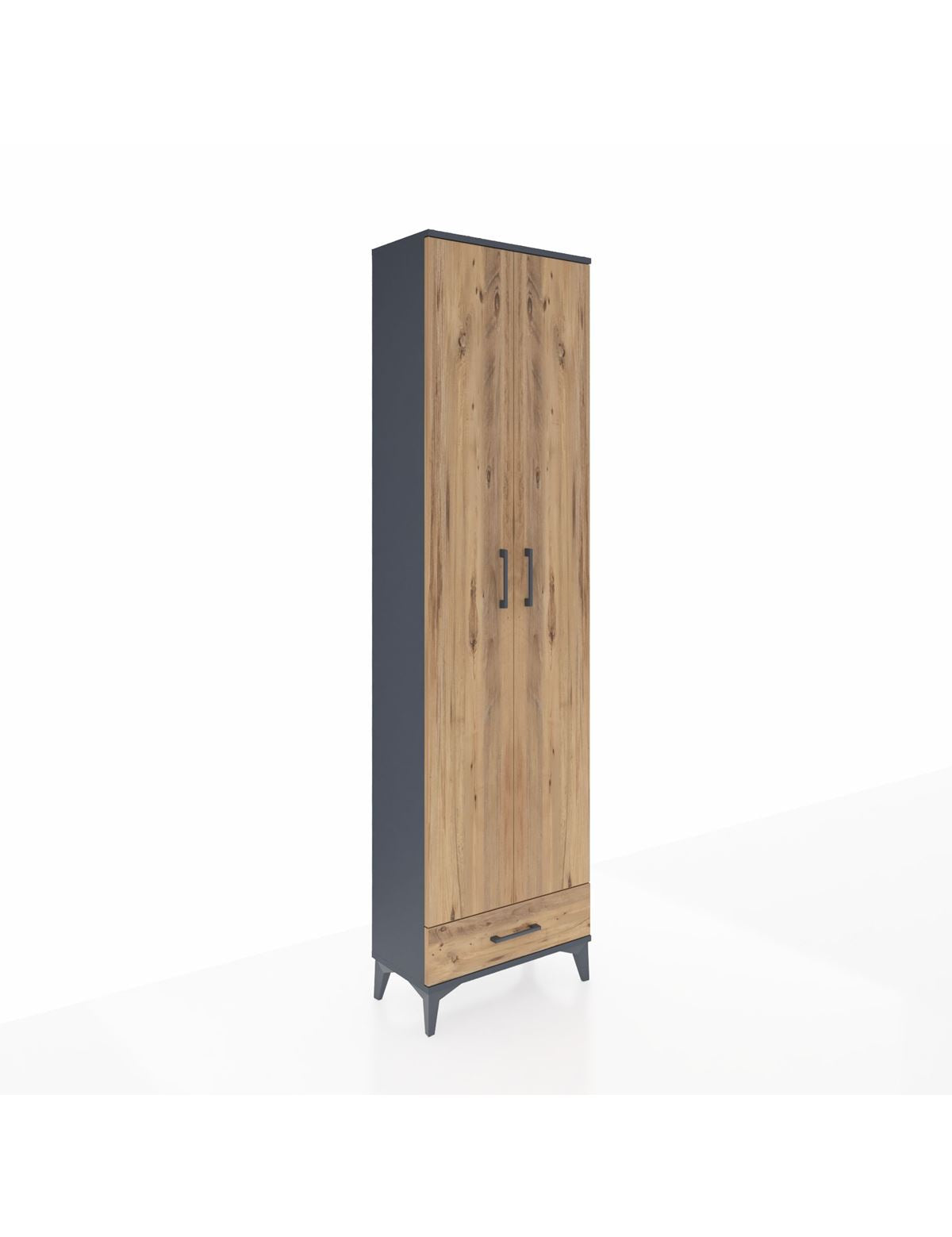 Arges Dolap 5 Raflı Tek Çekmeceli 2 Kapaklı 60x30x221 Antrasit-Çam