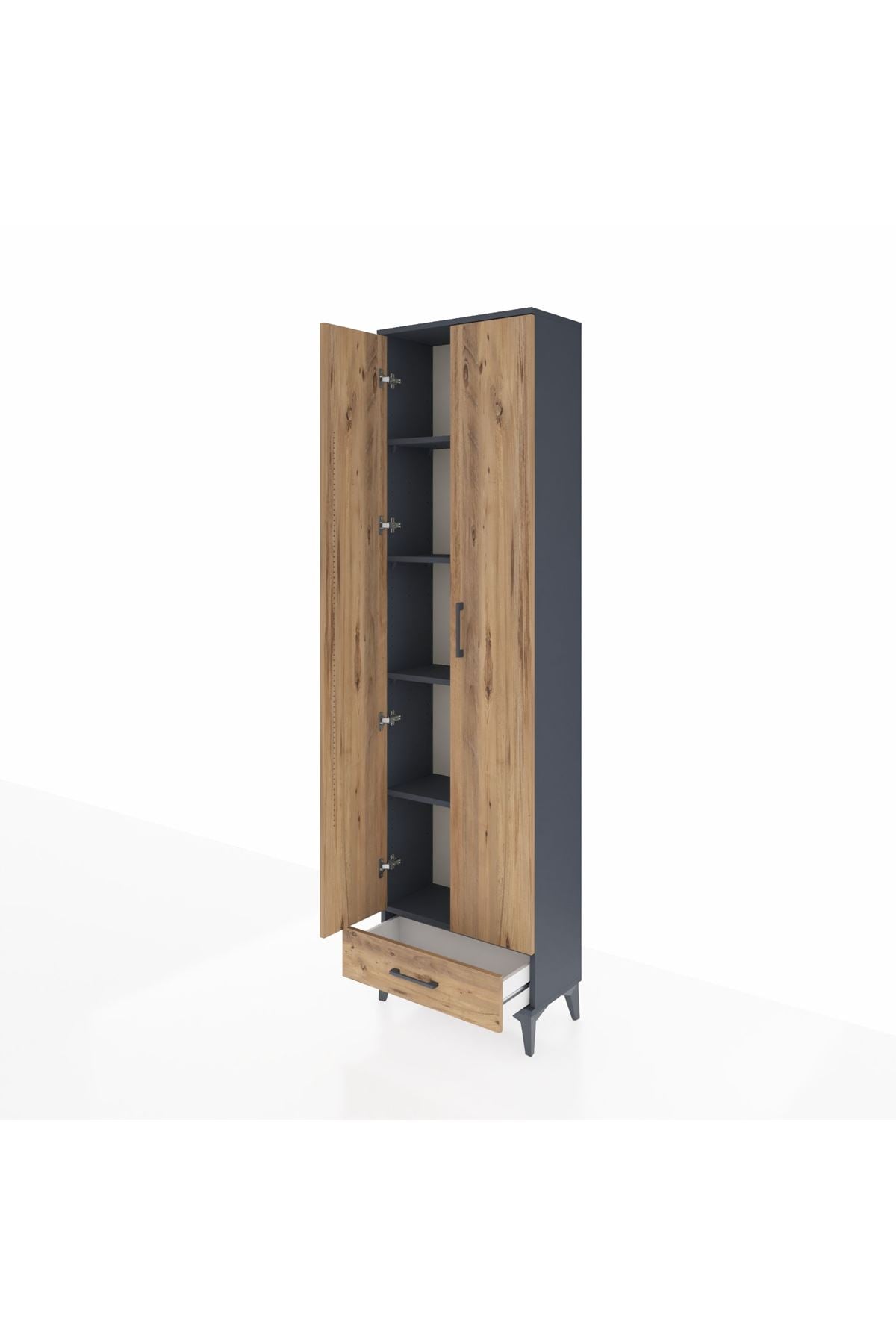 Arges Dolap 5 Raflı Tek Çekmeceli 2 Kapaklı 60x30x221 Antrasit-Çam