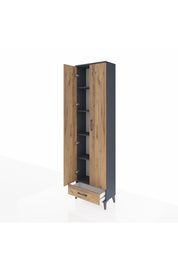 Arges Dolap 5 Raflı Tek Çekmeceli 2 Kapaklı 60x30x221 Antrasit-Çam