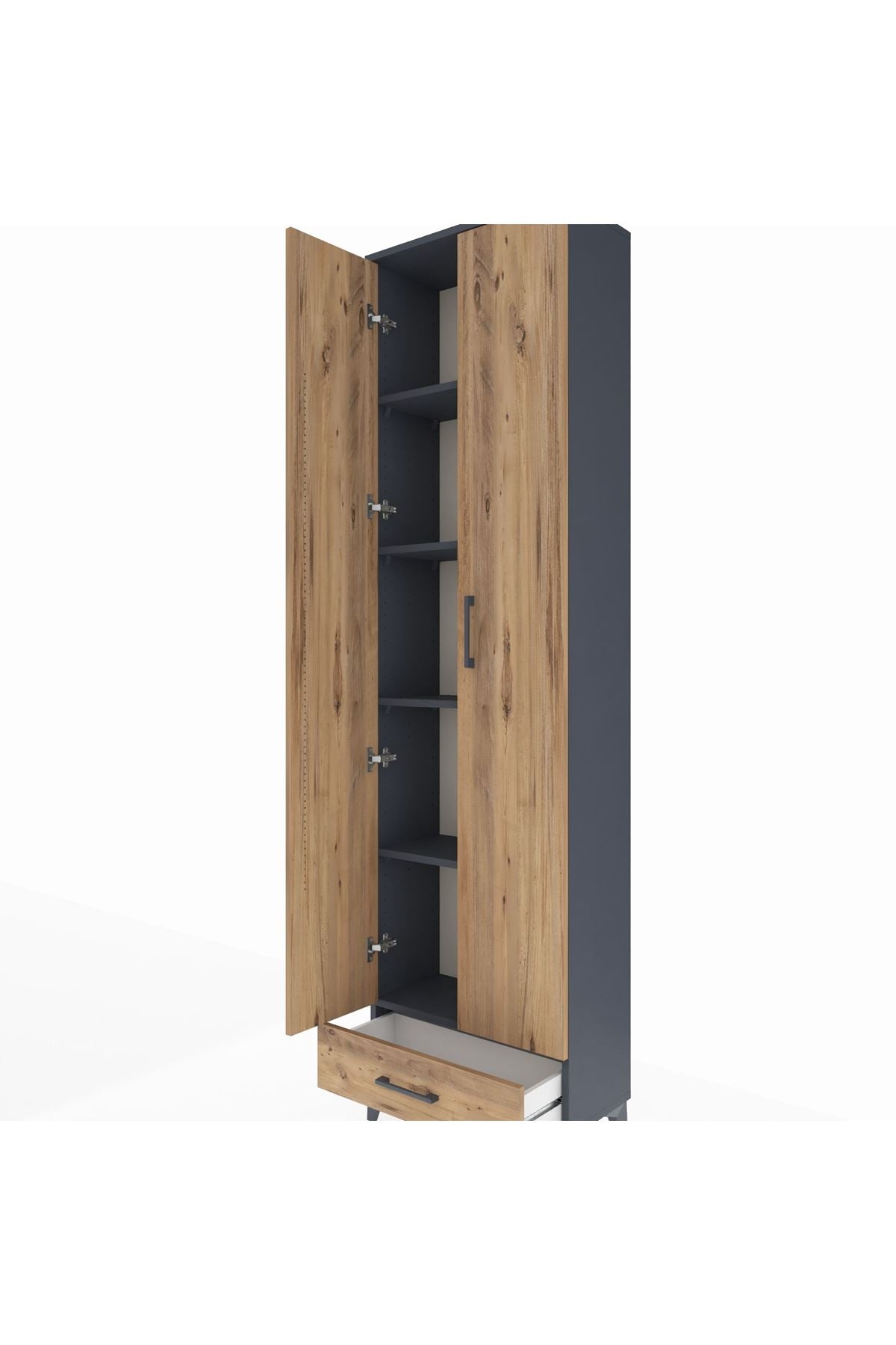 Arges Dolap 5 Raflı Tek Çekmeceli 2 Kapaklı 60x30x221 Antrasit-Çam