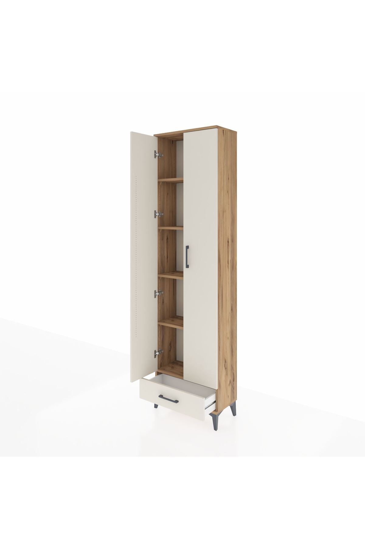 Arges Dolap 5 Raflı Tek Çekmeceli 2 Kapaklı 60x30x221 Çam-Aytaşı