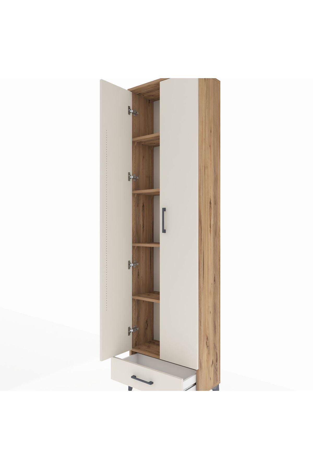 Arges Dolap 5 Raflı Tek Çekmeceli 2 Kapaklı 60x30x221 Çam-Aytaşı