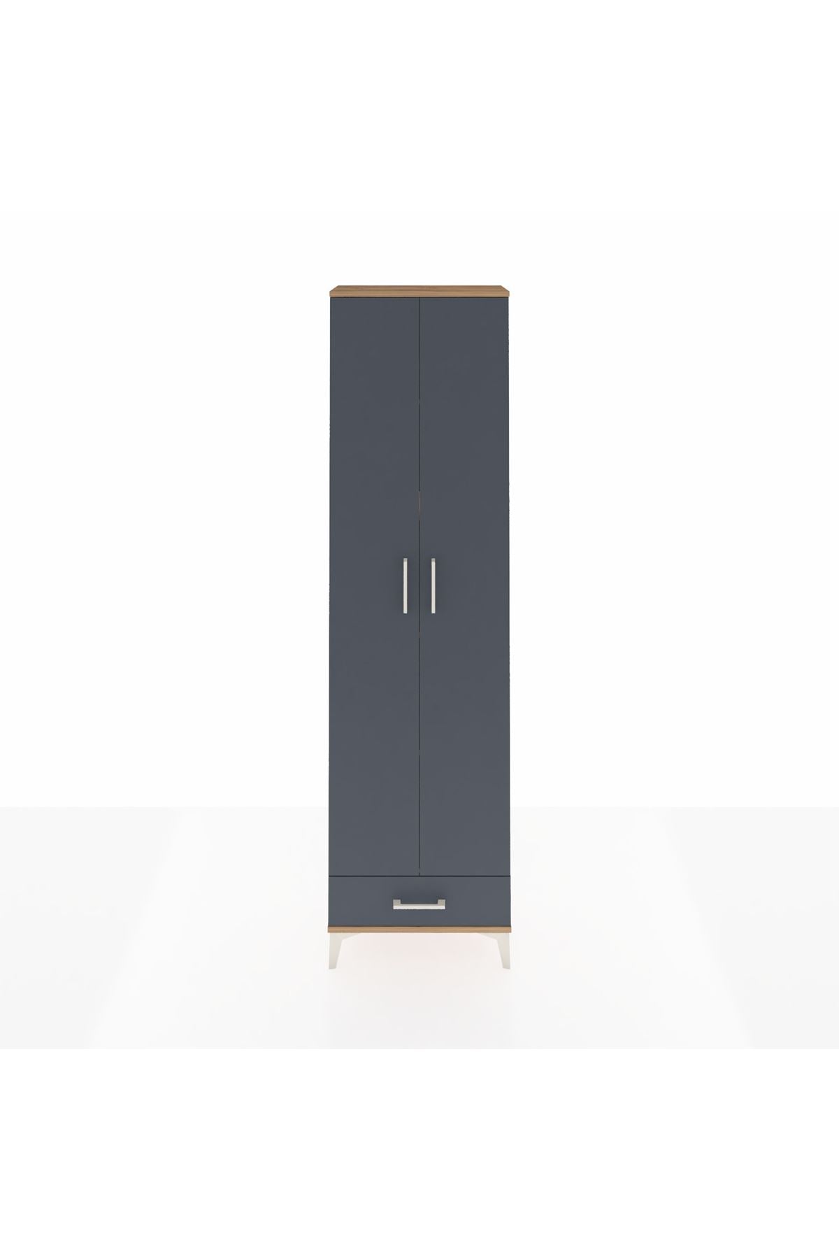 Arges Dolap 5 Raflı Tek Çekmeceli 2 Kapaklı 60x30x221 Çam-Antrasit