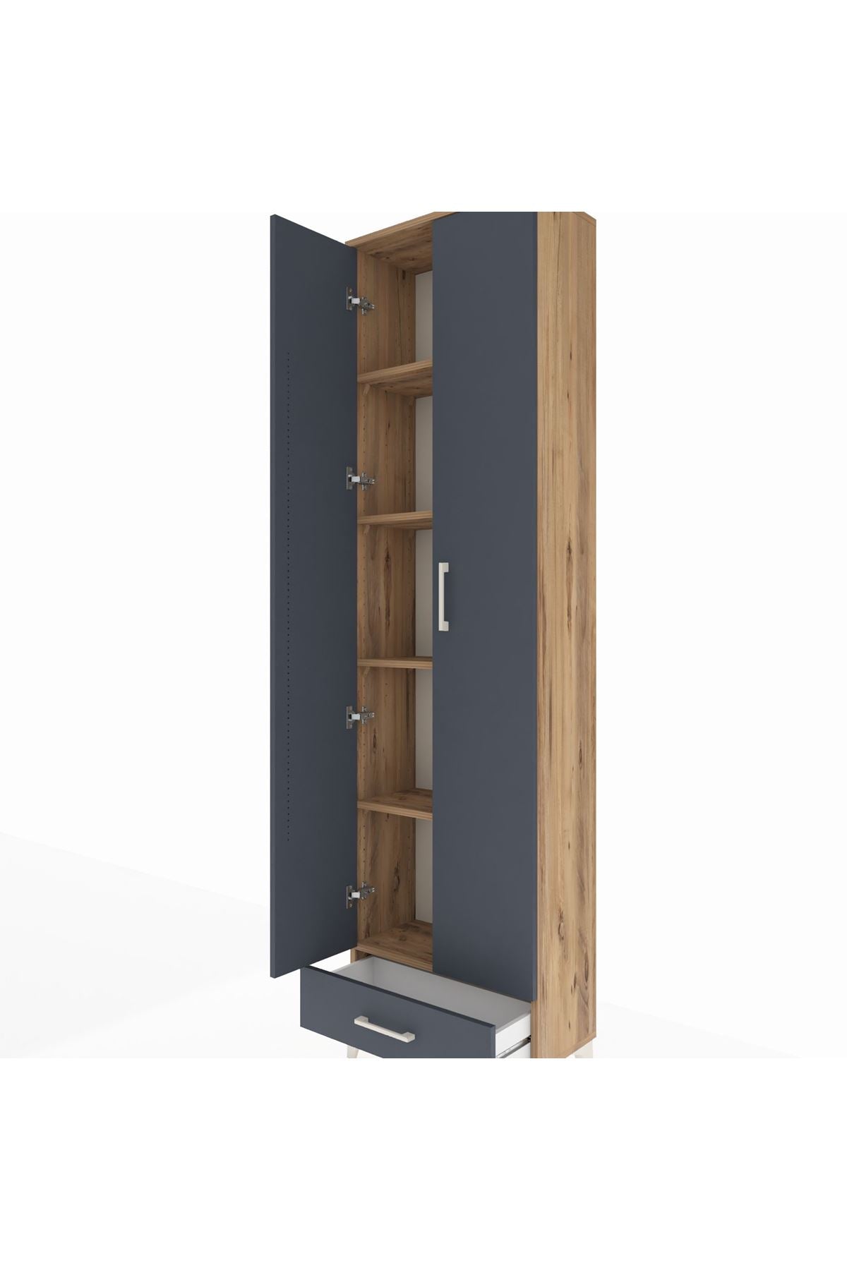 Arges Dolap 5 Raflı Tek Çekmeceli 2 Kapaklı 60x30x221 Çam-Antrasit