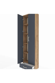 Arges Dolap 5 Raflı Tek Çekmeceli 2 Kapaklı 60x30x221 Çam-Antrasit