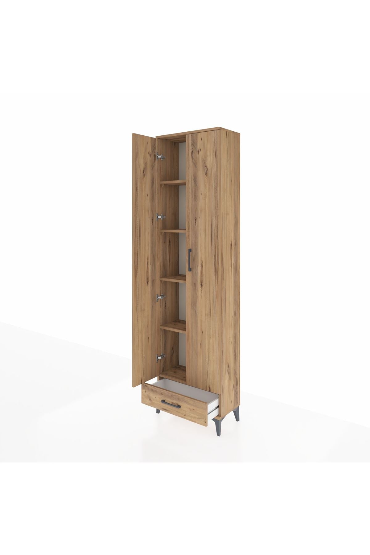 Arges Dolap 5 Raflı Tek Çekmeceli 2 Kapaklı 60x30x221 Çam-Çam