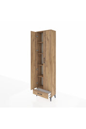 Arges Dolap 5 Raflı Tek Çekmeceli 2 Kapaklı 60x30x221 Çam-Çam