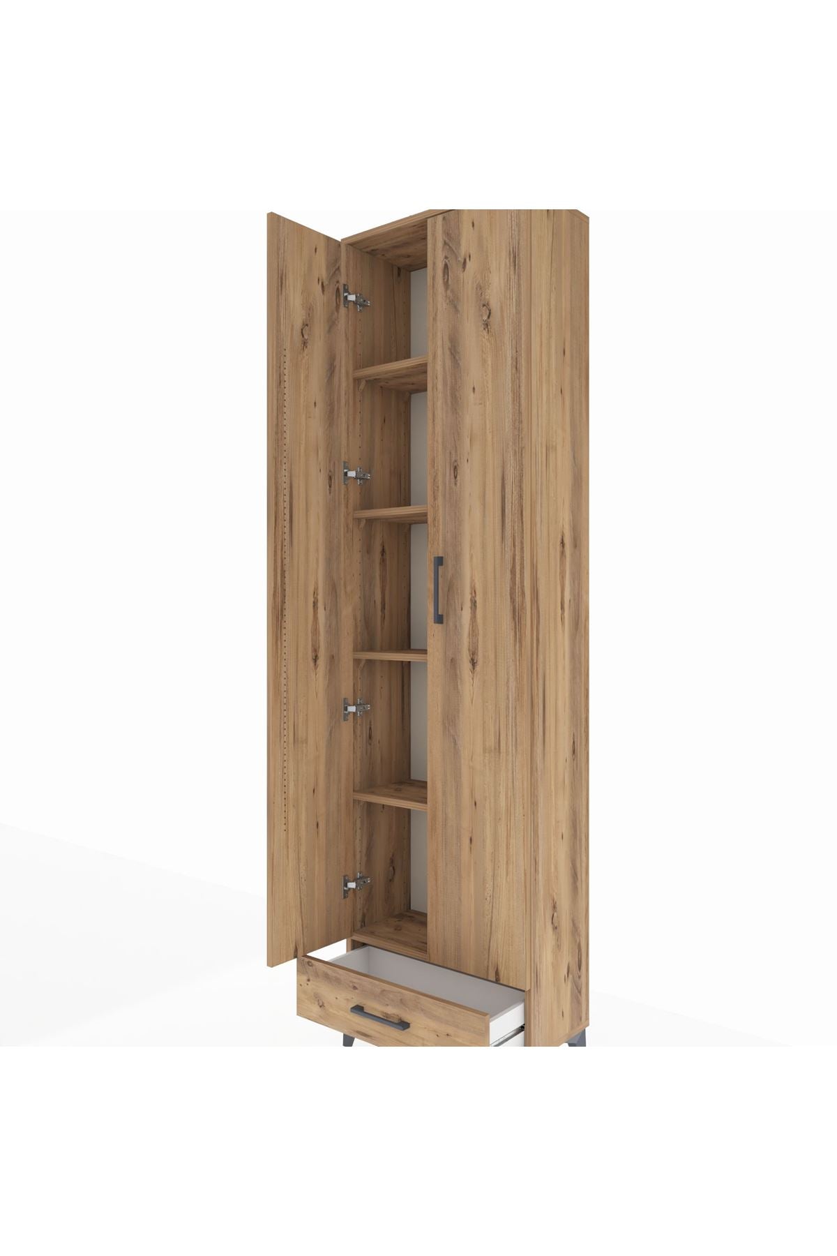 Arges Dolap 5 Raflı Tek Çekmeceli 2 Kapaklı 60x30x221 Çam-Çam