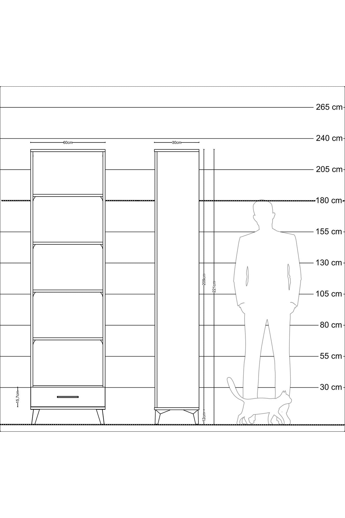 Arges Dolap 5 Raflı Tek Çekmeceli 60x30x221 Çam-Aytaşı