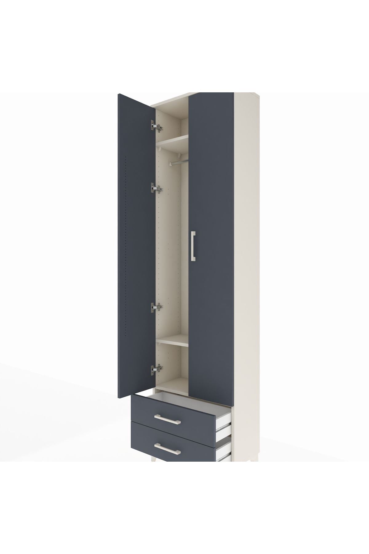 Arges Dolap 3 Raflı 2 Çekmeceli Tek Askılı 60x30x221 Aytaşı-Antrasit