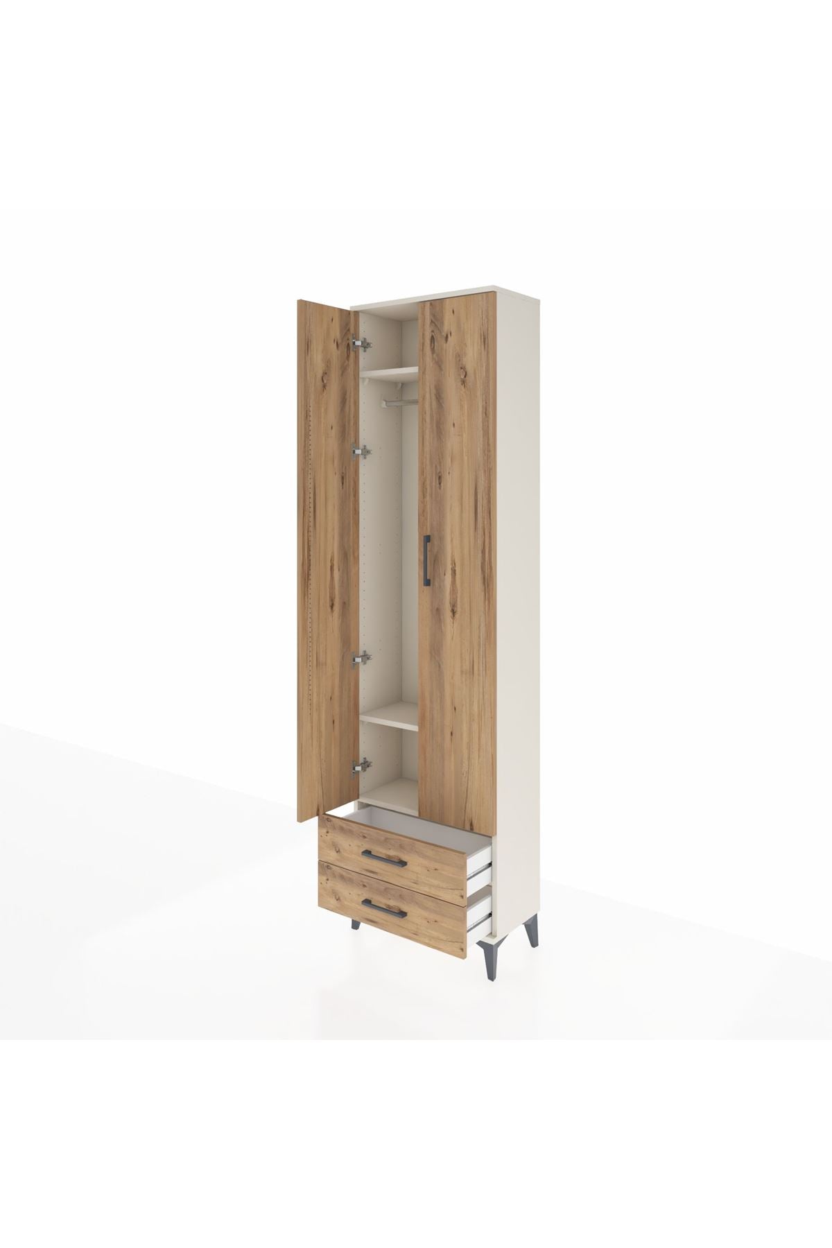 Arges Dolap 3 Raflı 2 Çekmeceli Tek Askılı 60x30x221 Aytaşı-Çam