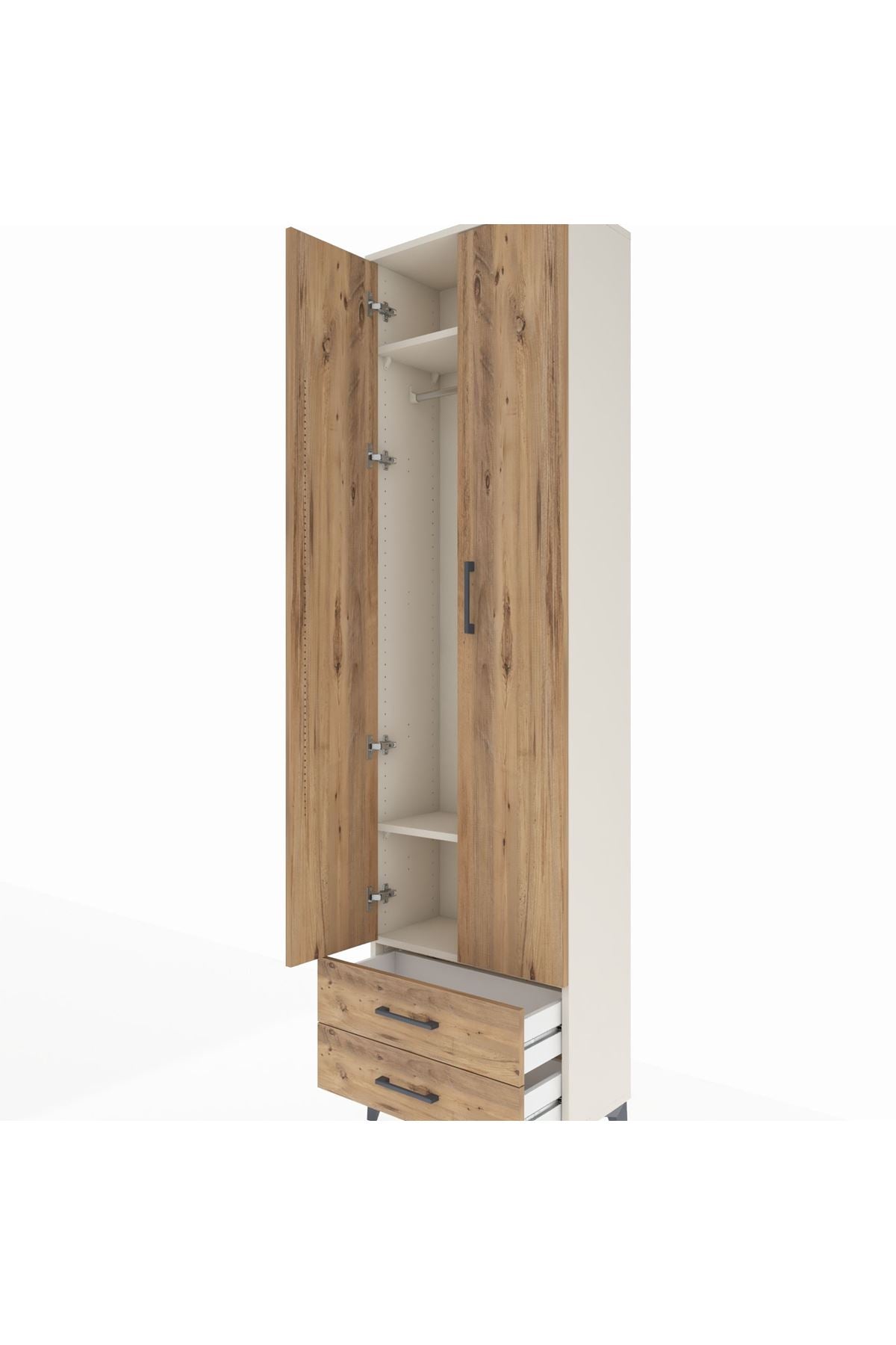 Arges Dolap 3 Raflı 2 Çekmeceli Tek Askılı 60x30x221 Aytaşı-Çam