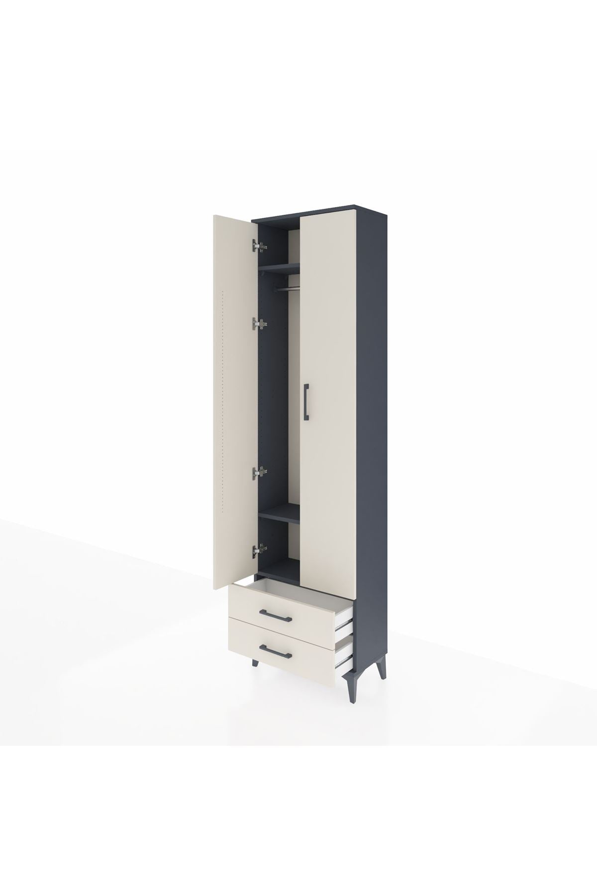 Arges Dolap 3 Raflı 2 Çekmeceli Tek Askılı 60x30x221 Antrasit-Aytaşı