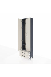 Arges Dolap 3 Raflı 2 Çekmeceli Tek Askılı 60x30x221 Antrasit-Aytaşı