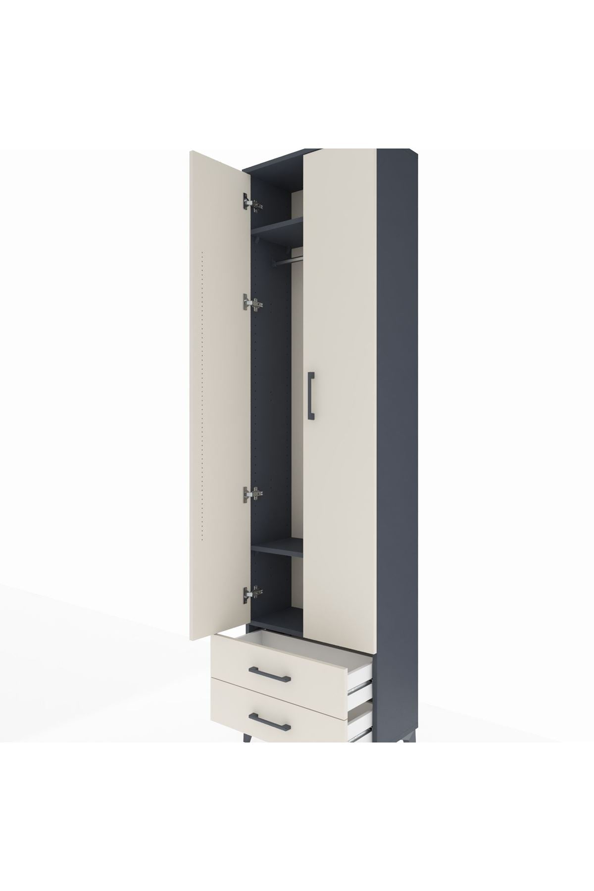 Arges Dolap 3 Raflı 2 Çekmeceli Tek Askılı 60x30x221 Antrasit-Aytaşı