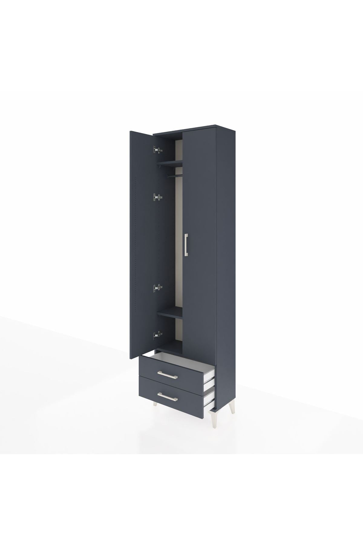 Arges Dolap 3 Raflı 2 Çekmeceli Tek Askılı 60x30x221 Antrasit-Antrasit