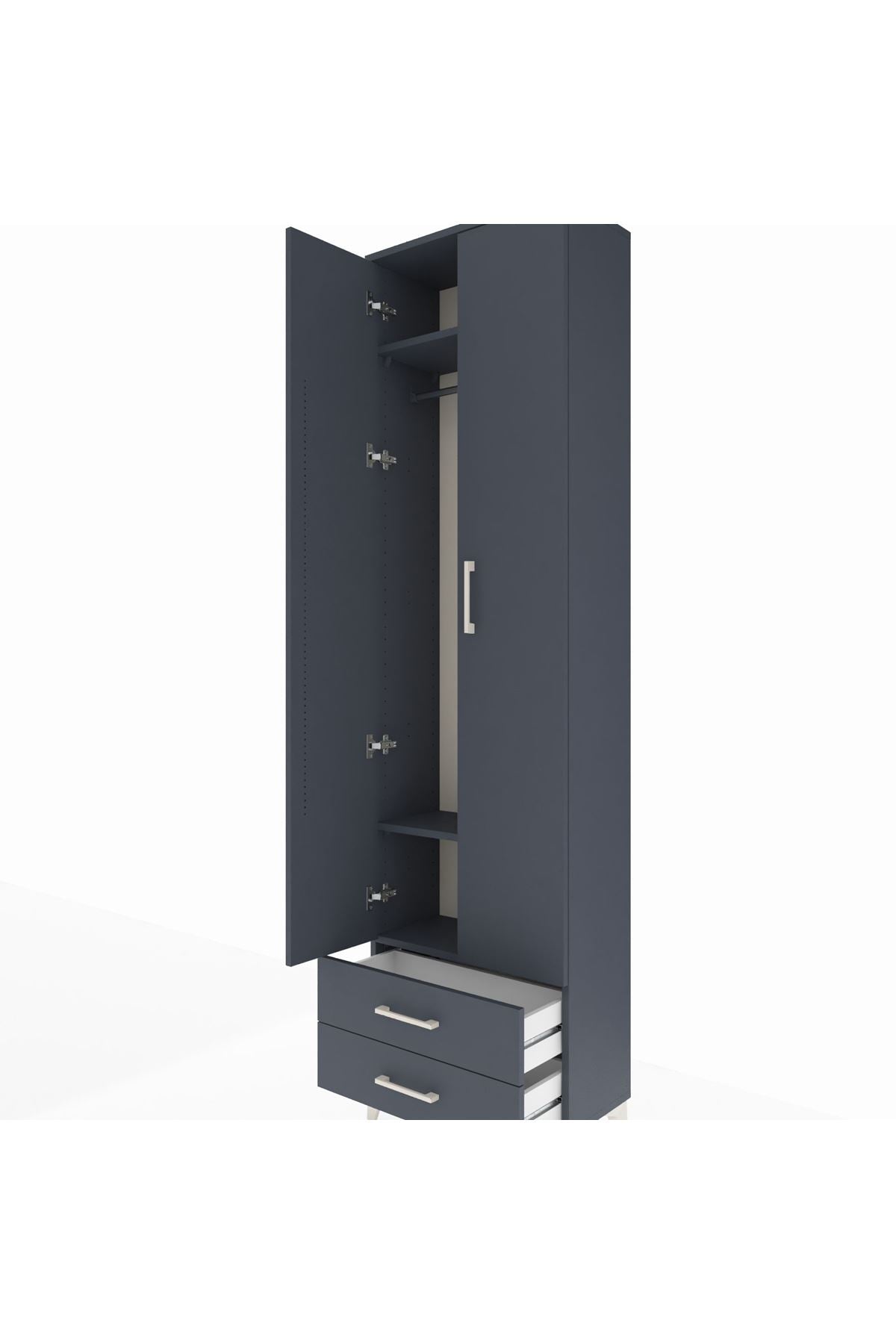 Arges Dolap 3 Raflı 2 Çekmeceli Tek Askılı 60x30x221 Antrasit-Antrasit