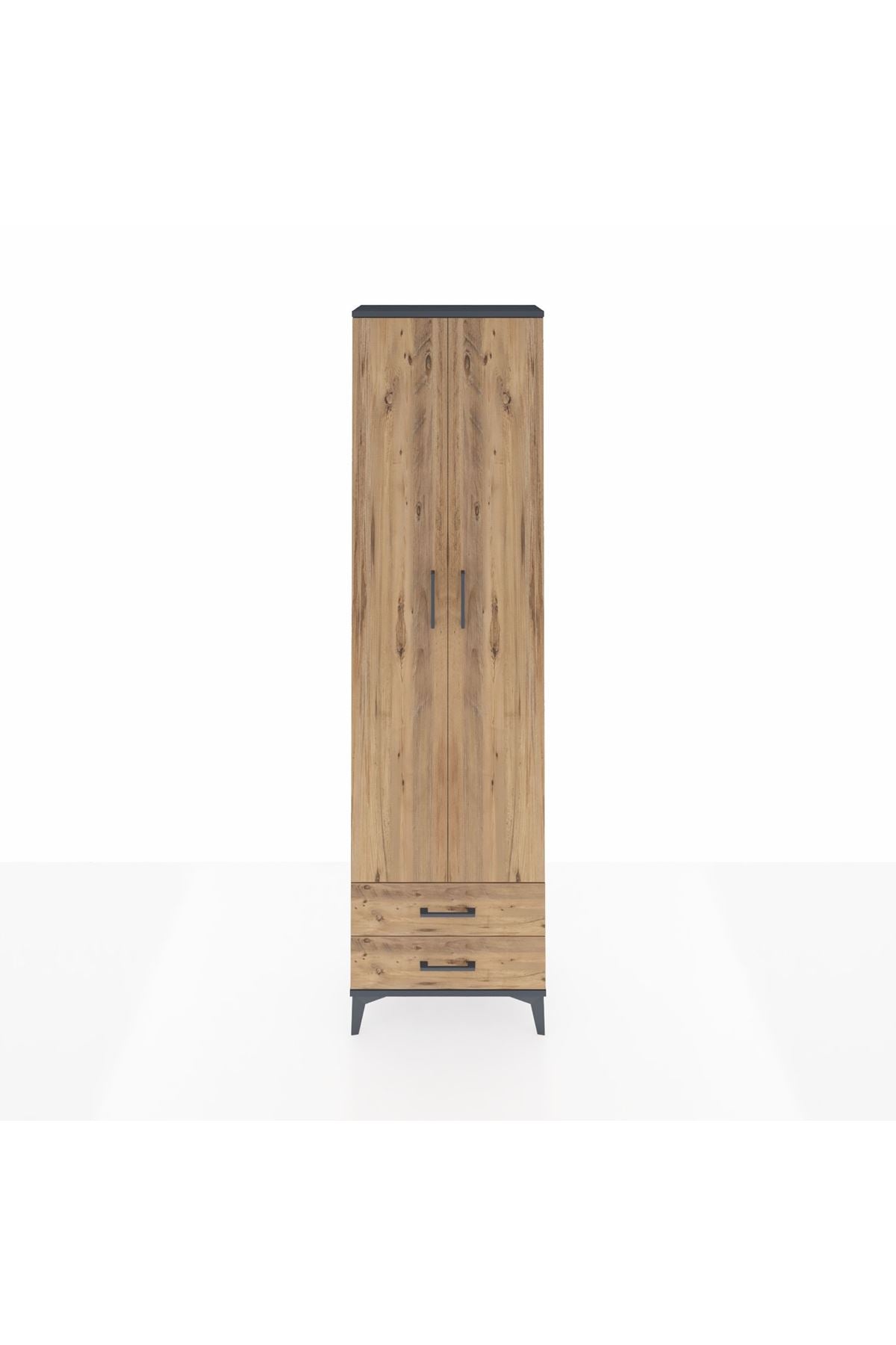 Arges Dolap 3 Raflı 2 Çekmeceli Tek Askılı 60x30x221 Antrasit-Çam