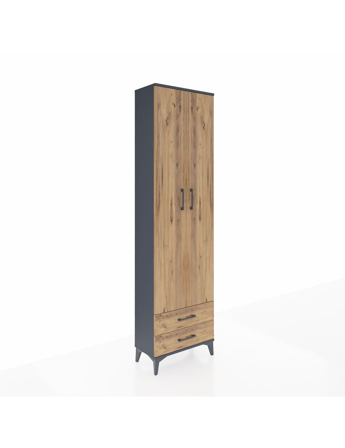 Arges Dolap 3 Raflı 2 Çekmeceli Tek Askılı 60x30x221 Antrasit-Çam