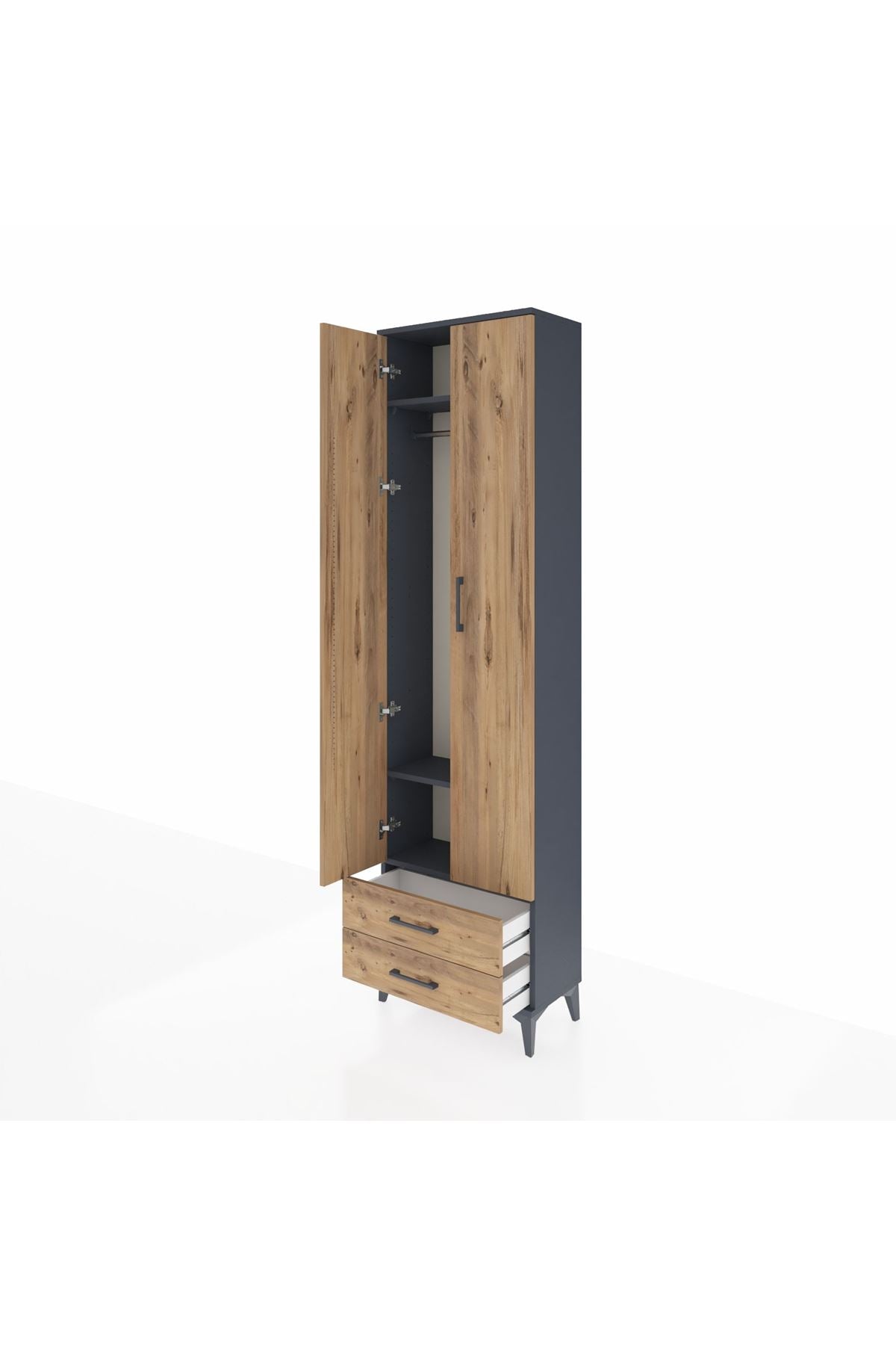 Arges Dolap 3 Raflı 2 Çekmeceli Tek Askılı 60x30x221 Antrasit-Çam