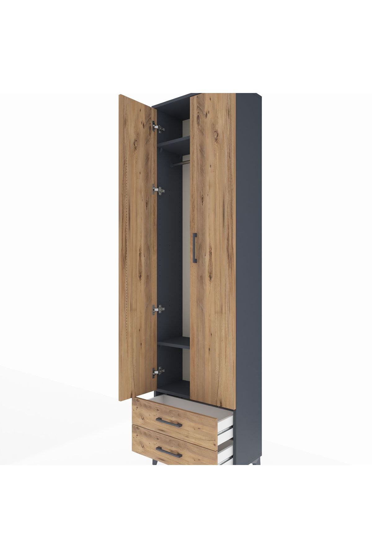 Arges Dolap 3 Raflı 2 Çekmeceli Tek Askılı 60x30x221 Antrasit-Çam