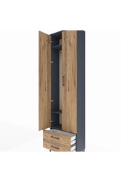 Arges Dolap 3 Raflı 2 Çekmeceli Tek Askılı 60x30x221 Antrasit-Çam