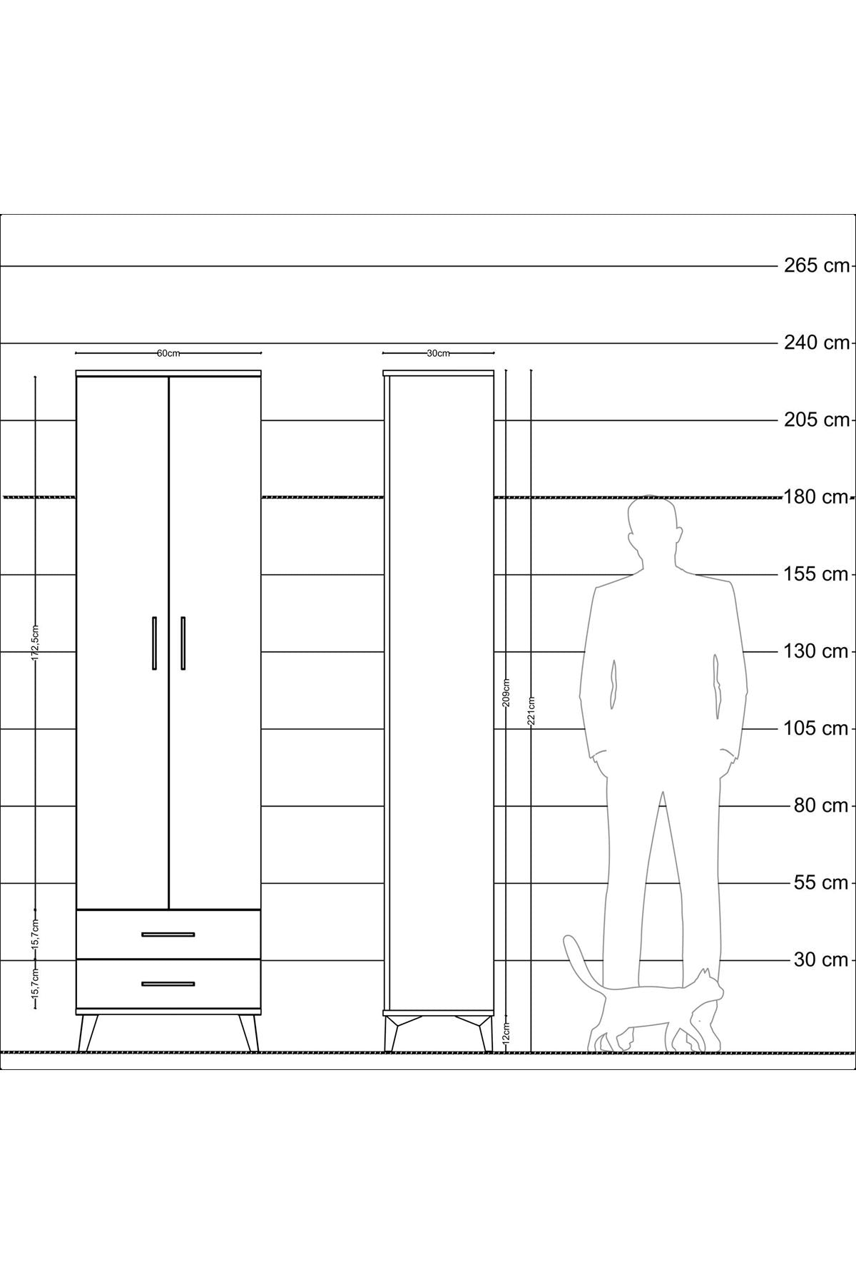 Arges Dolap 3 Raflı 2 Çekmeceli Tek Askılı 60x30x221 Antrasit-Çam