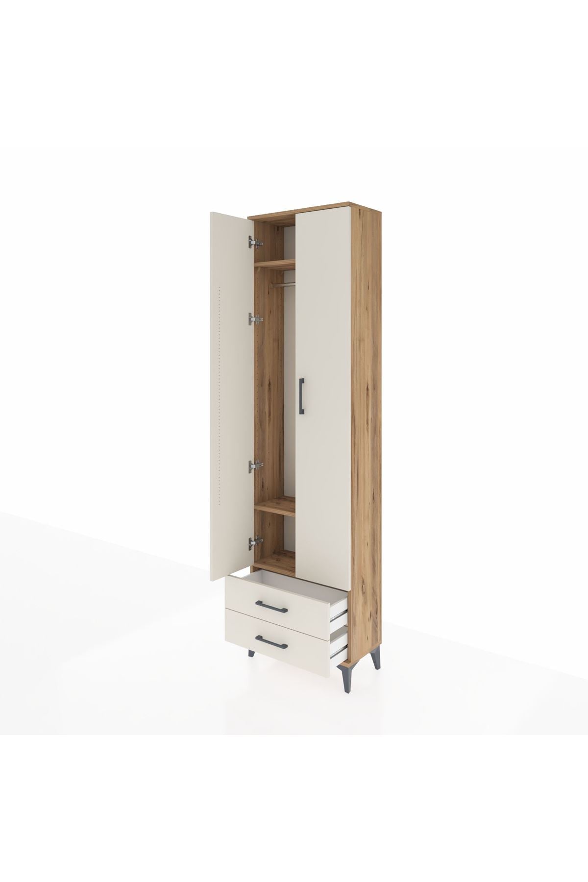 Arges Dolap 3 Raflı 2 Çekmeceli Tek Askılı 60x30x221 Çam-Aytaşı