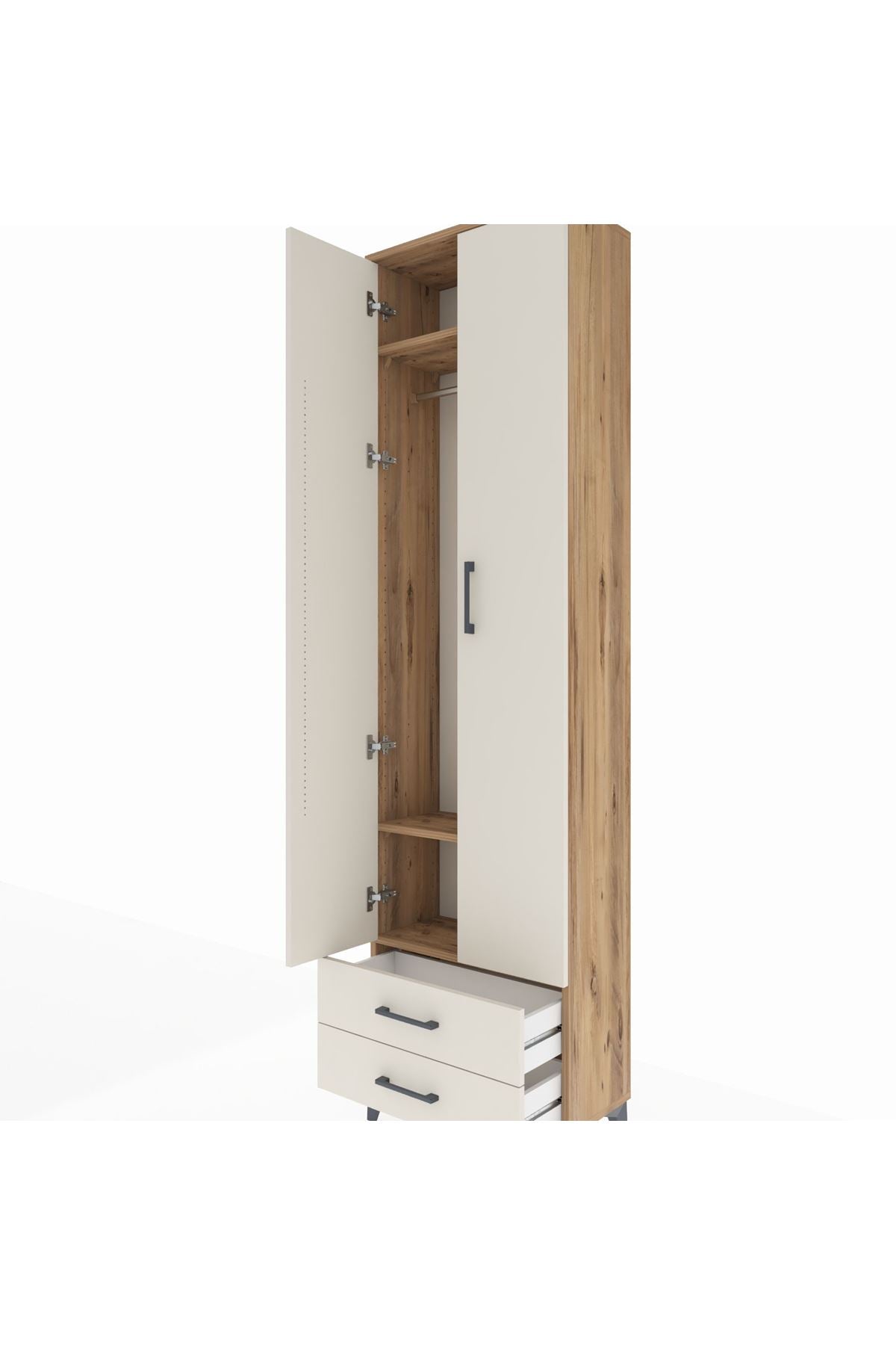 Arges Dolap 3 Raflı 2 Çekmeceli Tek Askılı 60x30x221 Çam-Aytaşı