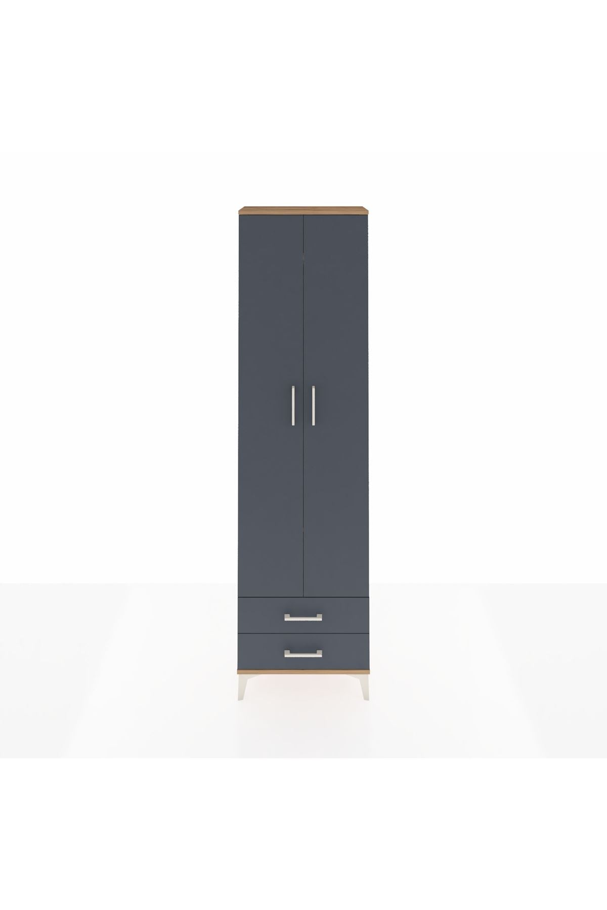 Arges Dolap 3 Raflı 2 Çekmeceli Tek Askılı 60x30x221 Çam-Antrasit