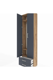 Arges Dolap 3 Raflı 2 Çekmeceli Tek Askılı 60x30x221 Çam-Antrasit