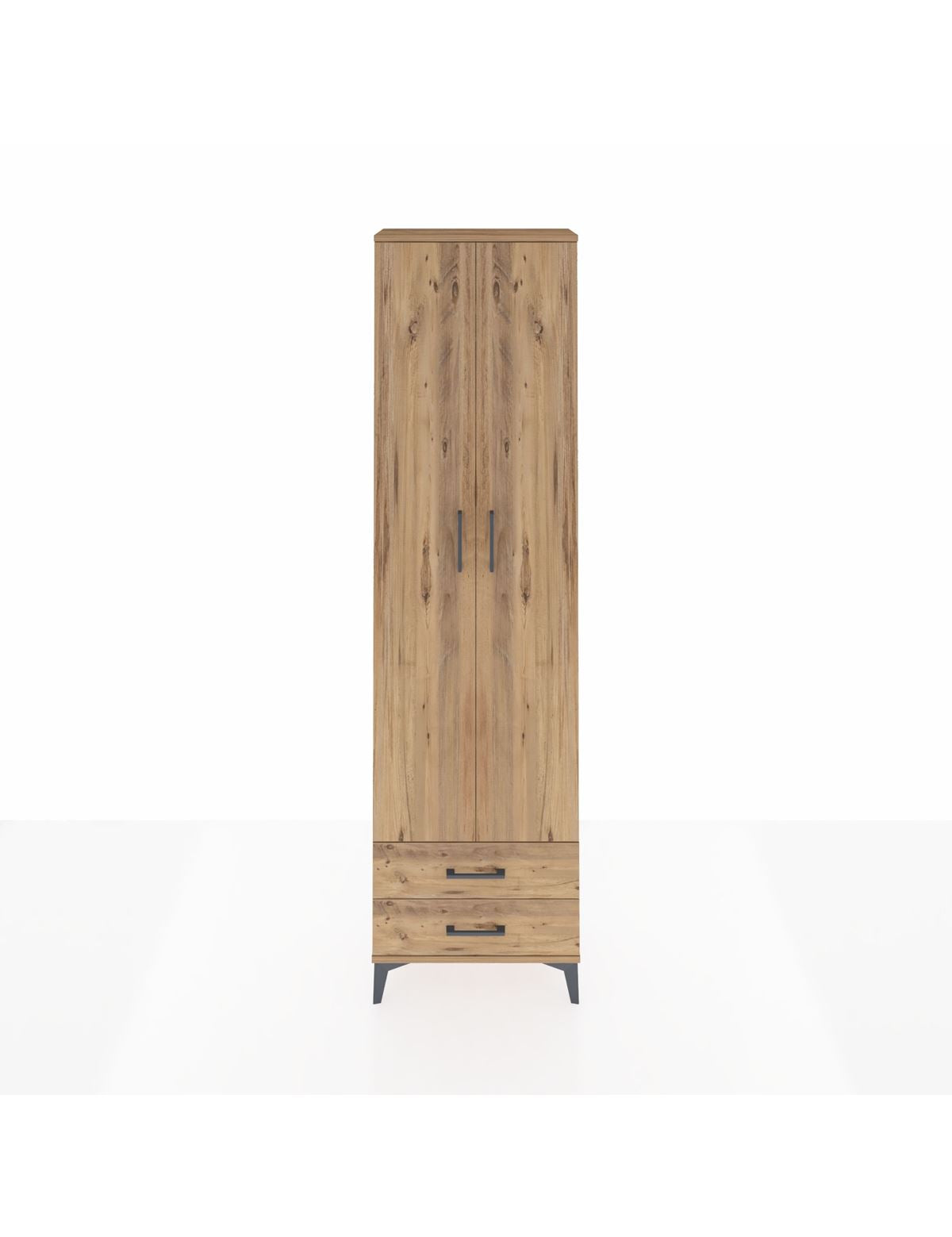 Arges Dolap 3 Raflı 2 Çekmeceli Tek Askılı 60x30x221 Çam-Çam