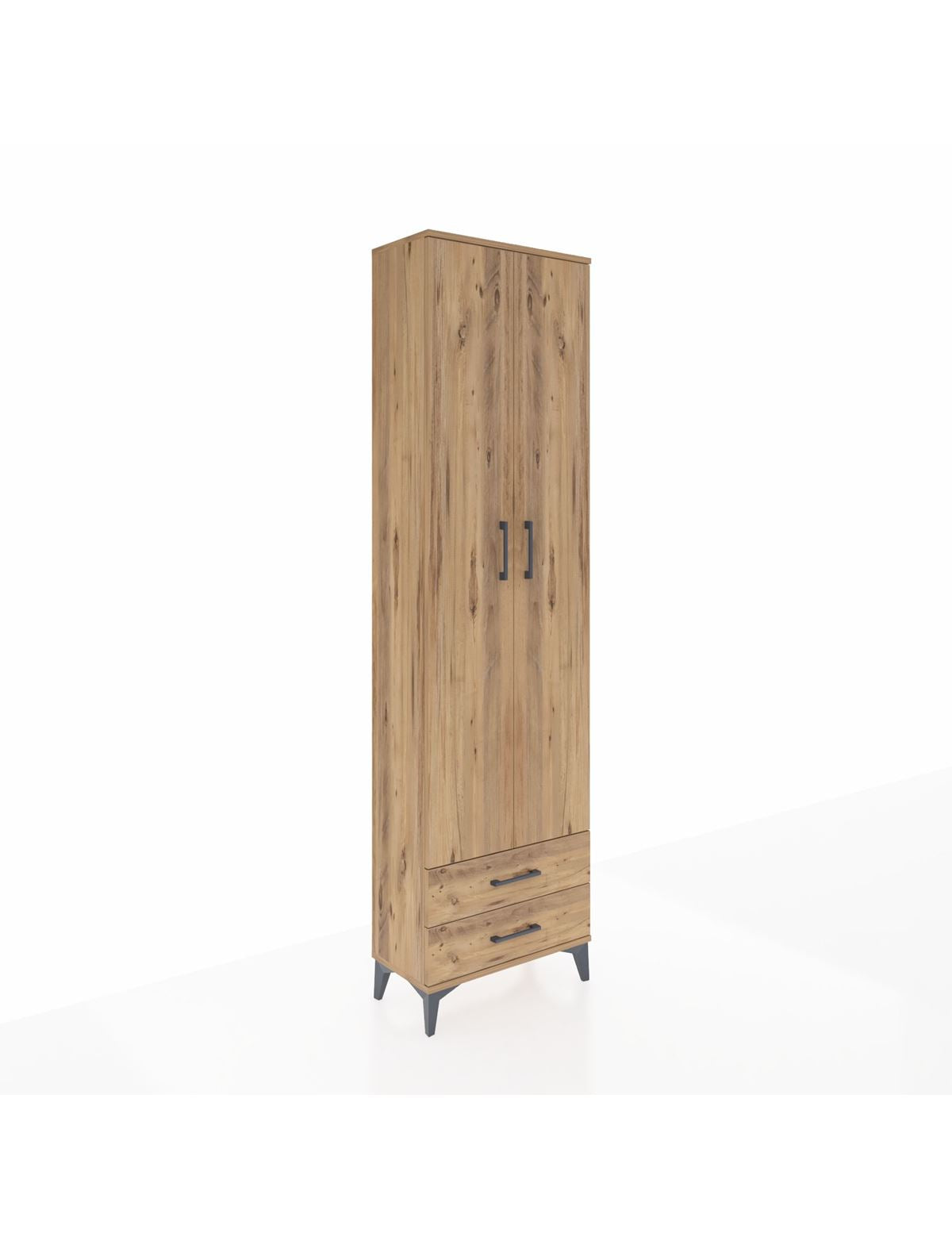 Arges Dolap 3 Raflı 2 Çekmeceli Tek Askılı 60x30x221 Çam-Çam