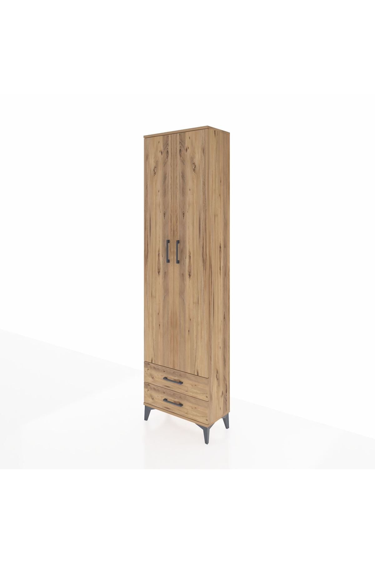 Arges Dolap 3 Raflı 2 Çekmeceli Tek Askılı 60x30x221 Çam-Çam