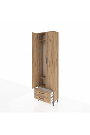 Arges Dolap 3 Raflı 2 Çekmeceli Tek Askılı 60x30x221 Çam-Çam