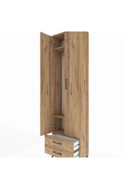 Arges Dolap 3 Raflı 2 Çekmeceli Tek Askılı 60x30x221 Çam-Çam