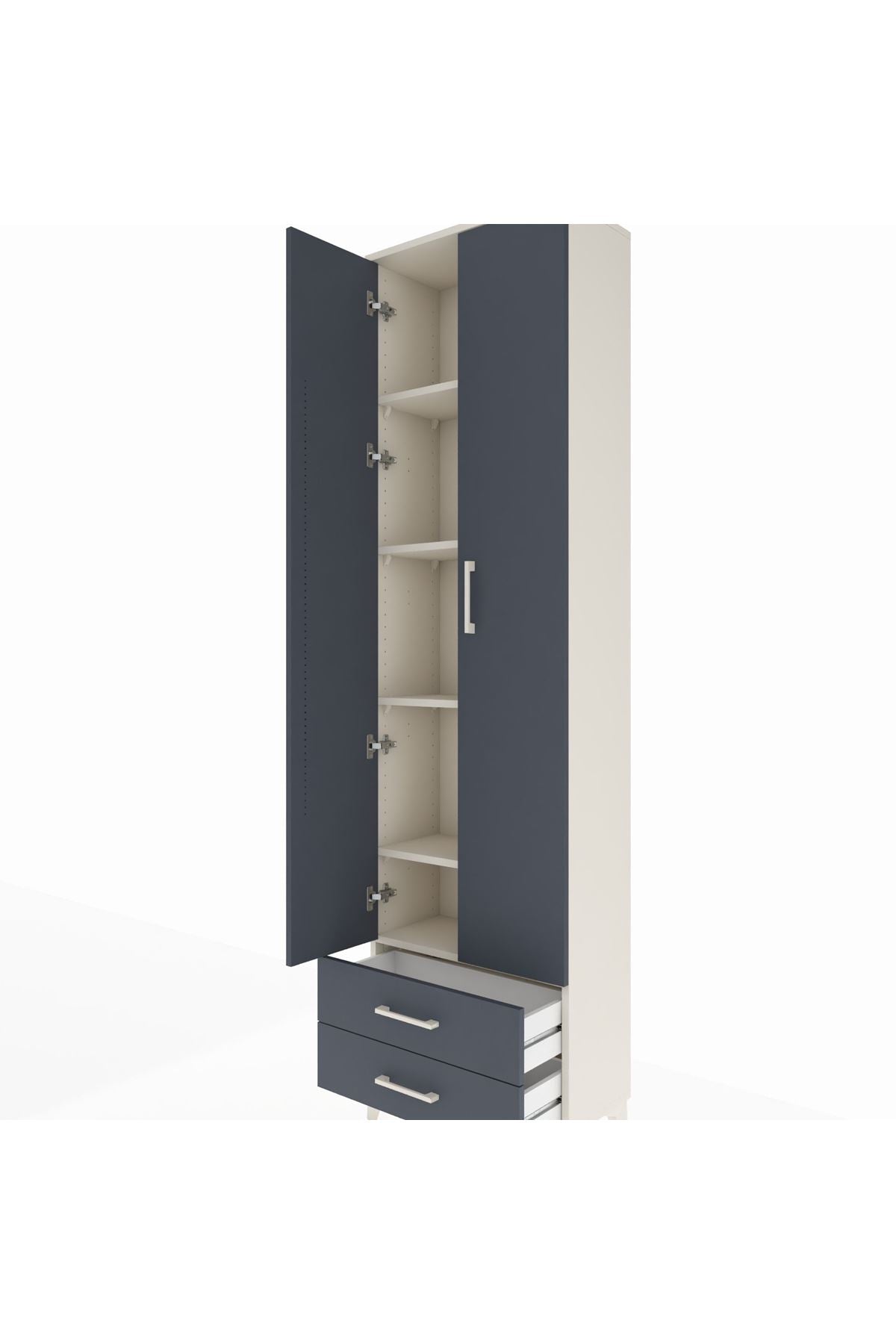 Arges Dolap 5 Raflı 2 Çekmeceli 2 Kapaklı 60x30x221 Aytaşı-Antrasit