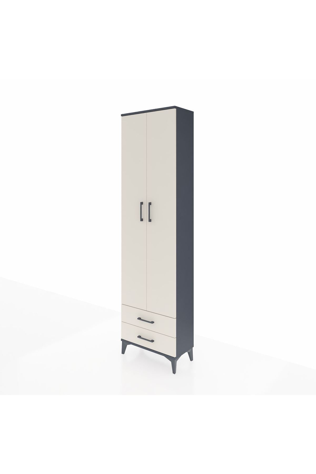 Arges Dolap 5 Raflı 2 Çekmeceli 2 Kapaklı 60x30x221 Antrasit-Aytaşı