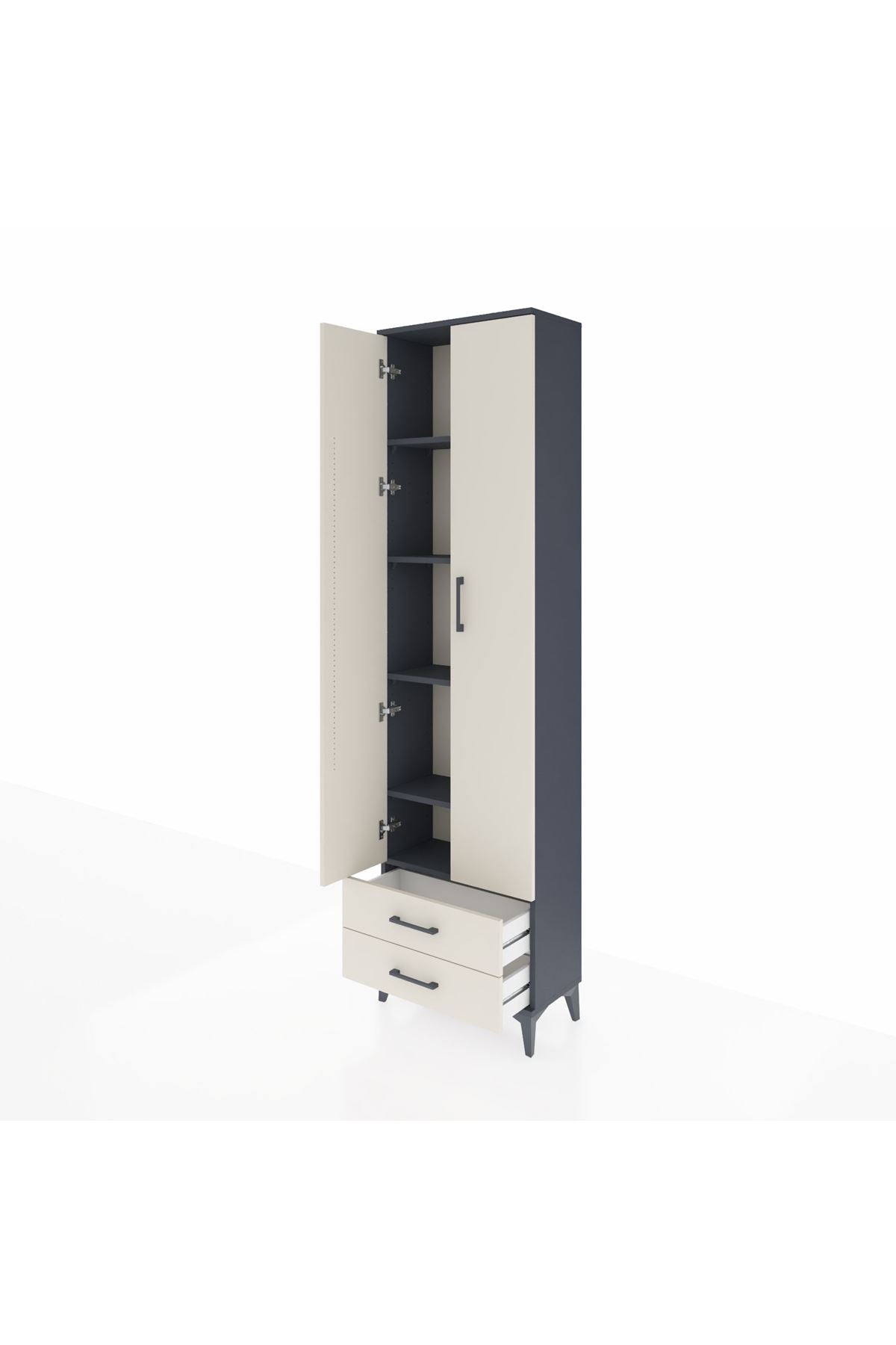Arges Dolap 5 Raflı 2 Çekmeceli 2 Kapaklı 60x30x221 Antrasit-Aytaşı
