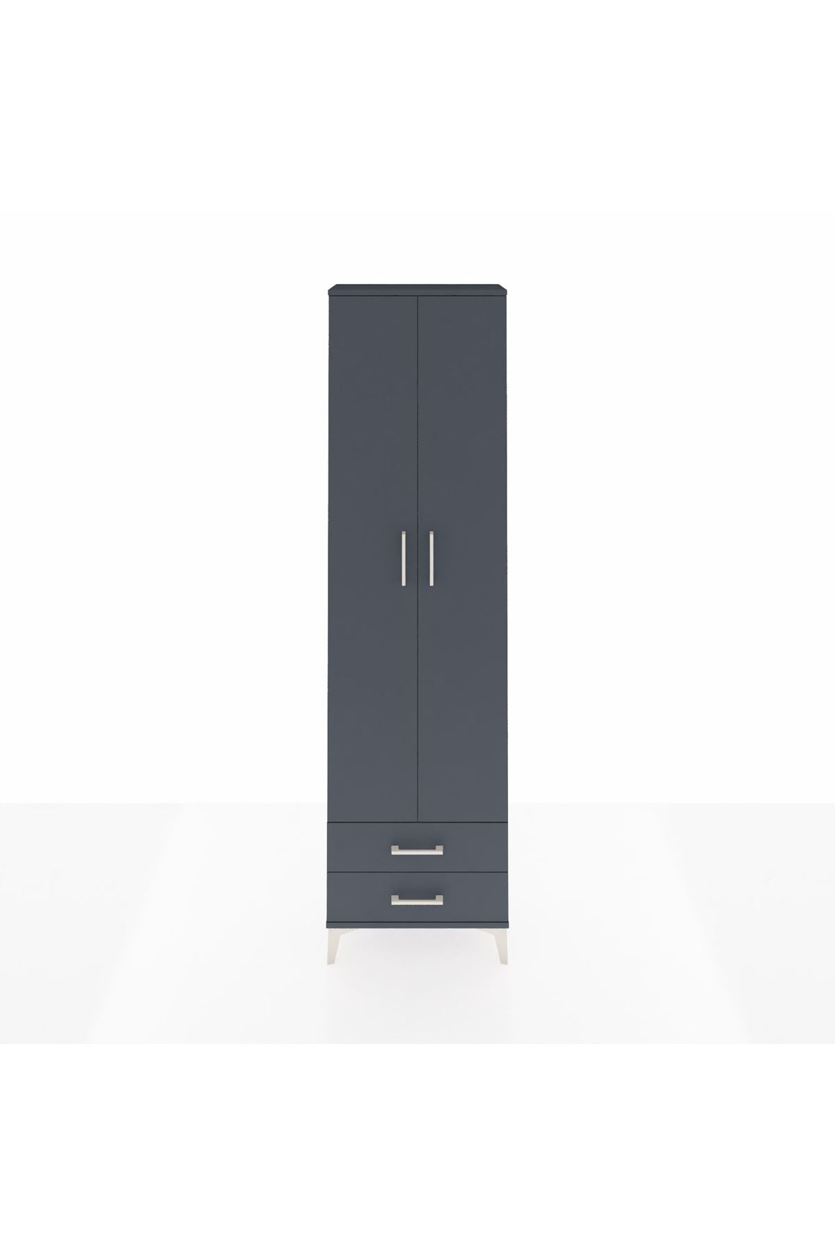 Arges Dolap 5 Raflı 2 Çekmeceli 2 Kapaklı 60x30x221 Antrasit-Antrasit