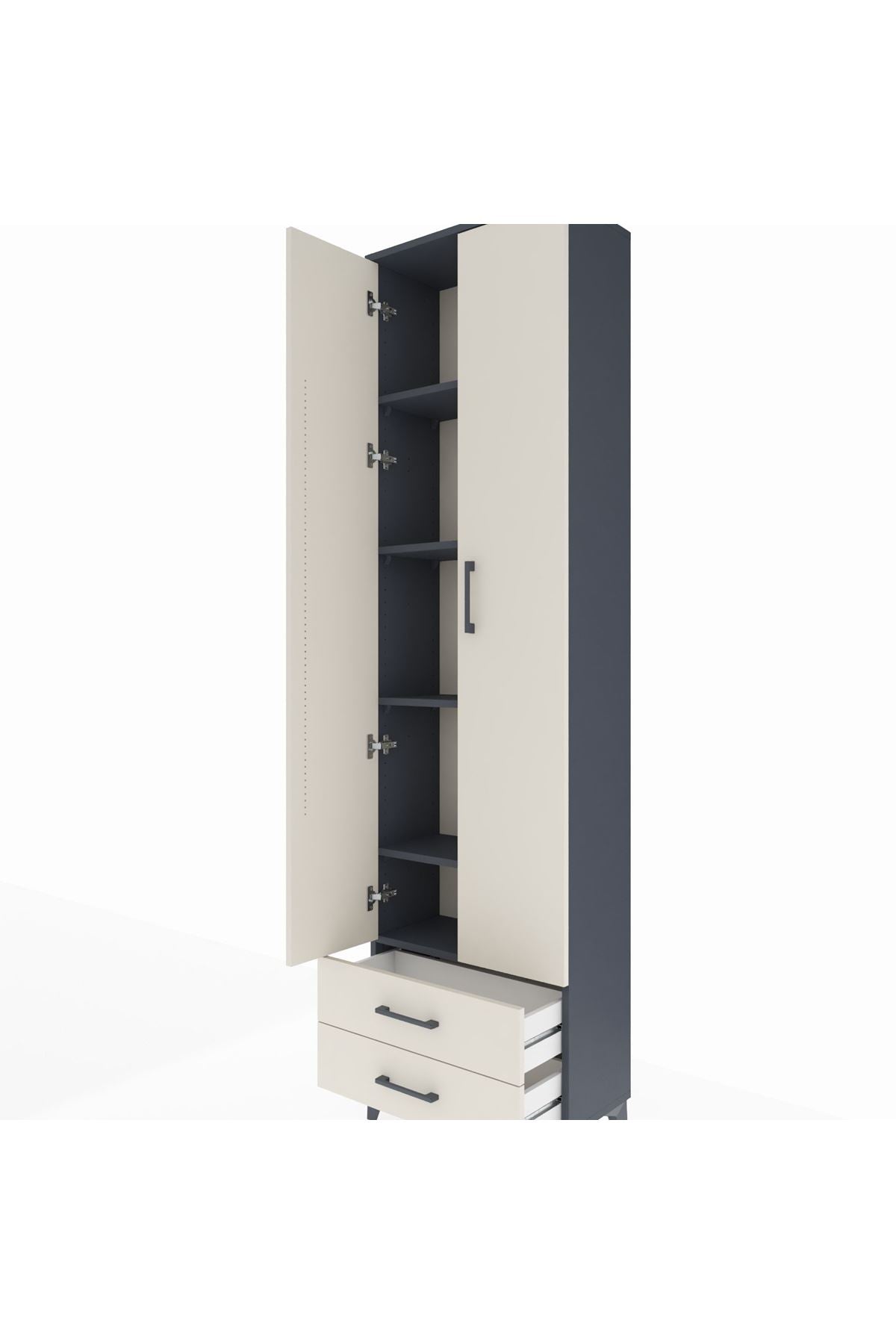 Arges Dolap 5 Raflı 2 Çekmeceli 2 Kapaklı 60x30x221 Antrasit-Aytaşı