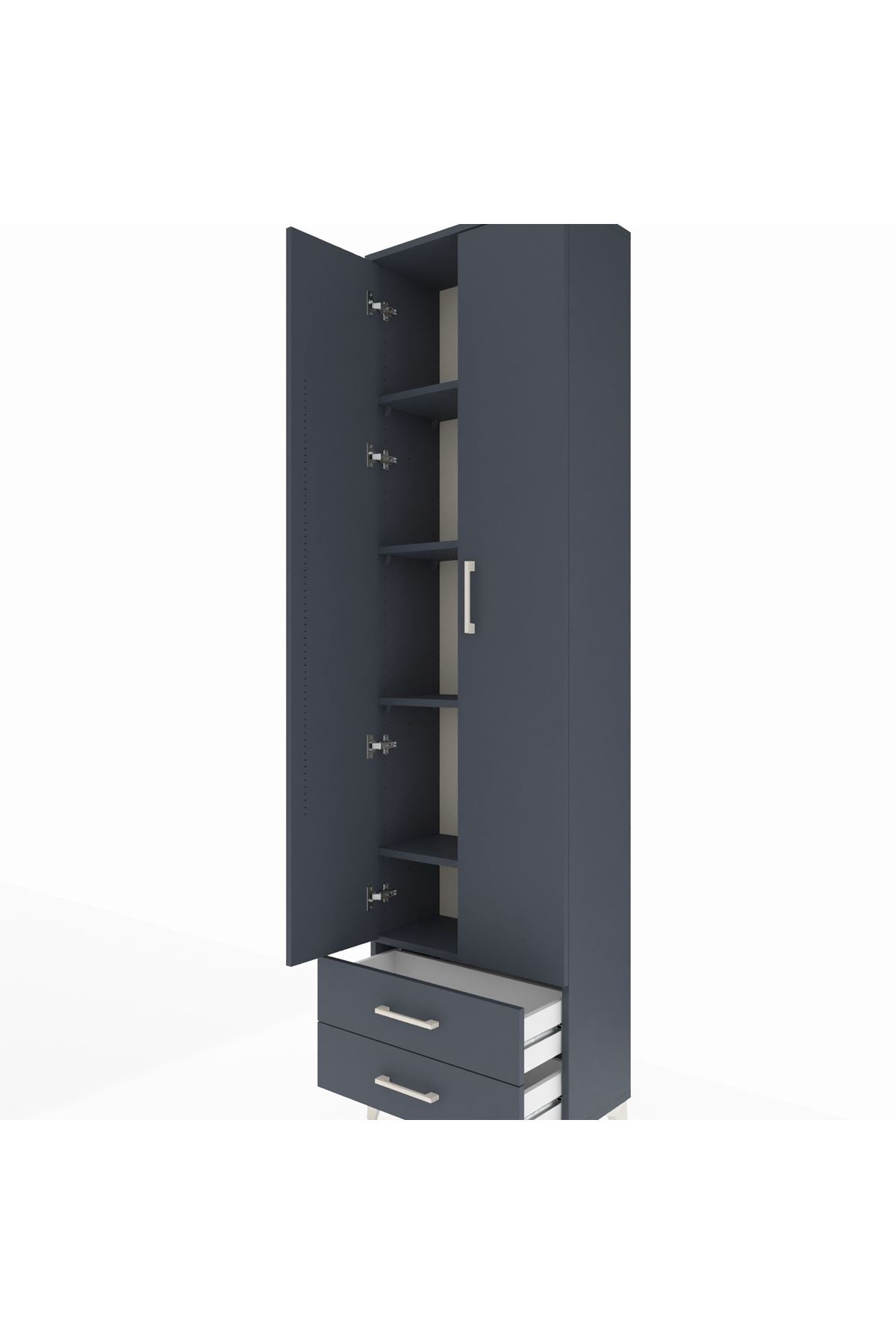 Arges Dolap 5 Raflı 2 Çekmeceli 2 Kapaklı 60x30x221 Antrasit-Antrasit