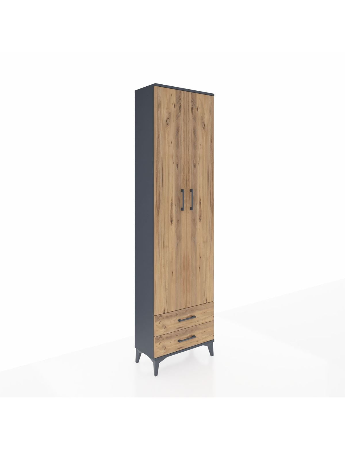 Arges Dolap 5 Raflı 2 Çekmeceli 2 Kapaklı 60x30x221 Antrasit-Çam