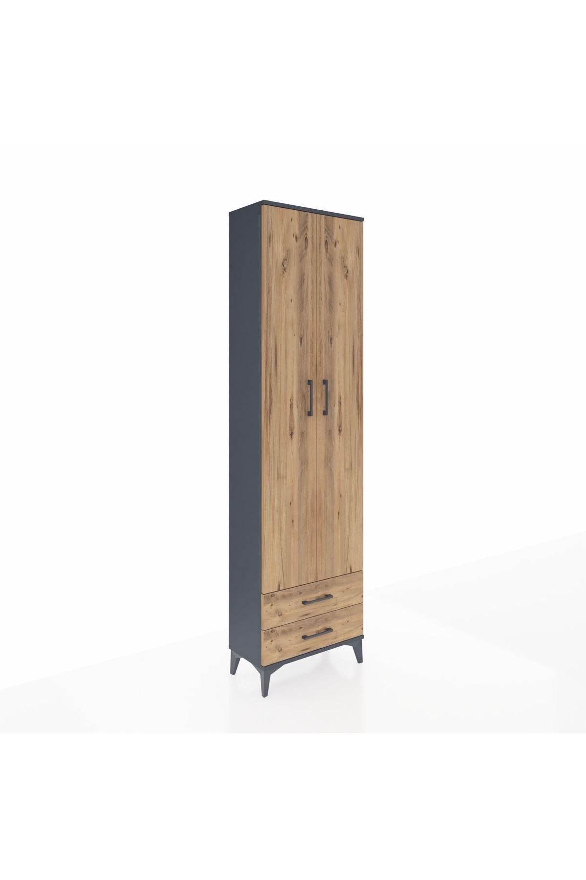 Arges Dolap 5 Raflı 2 Çekmeceli 2 Kapaklı 60x30x221 Antrasit-Çam