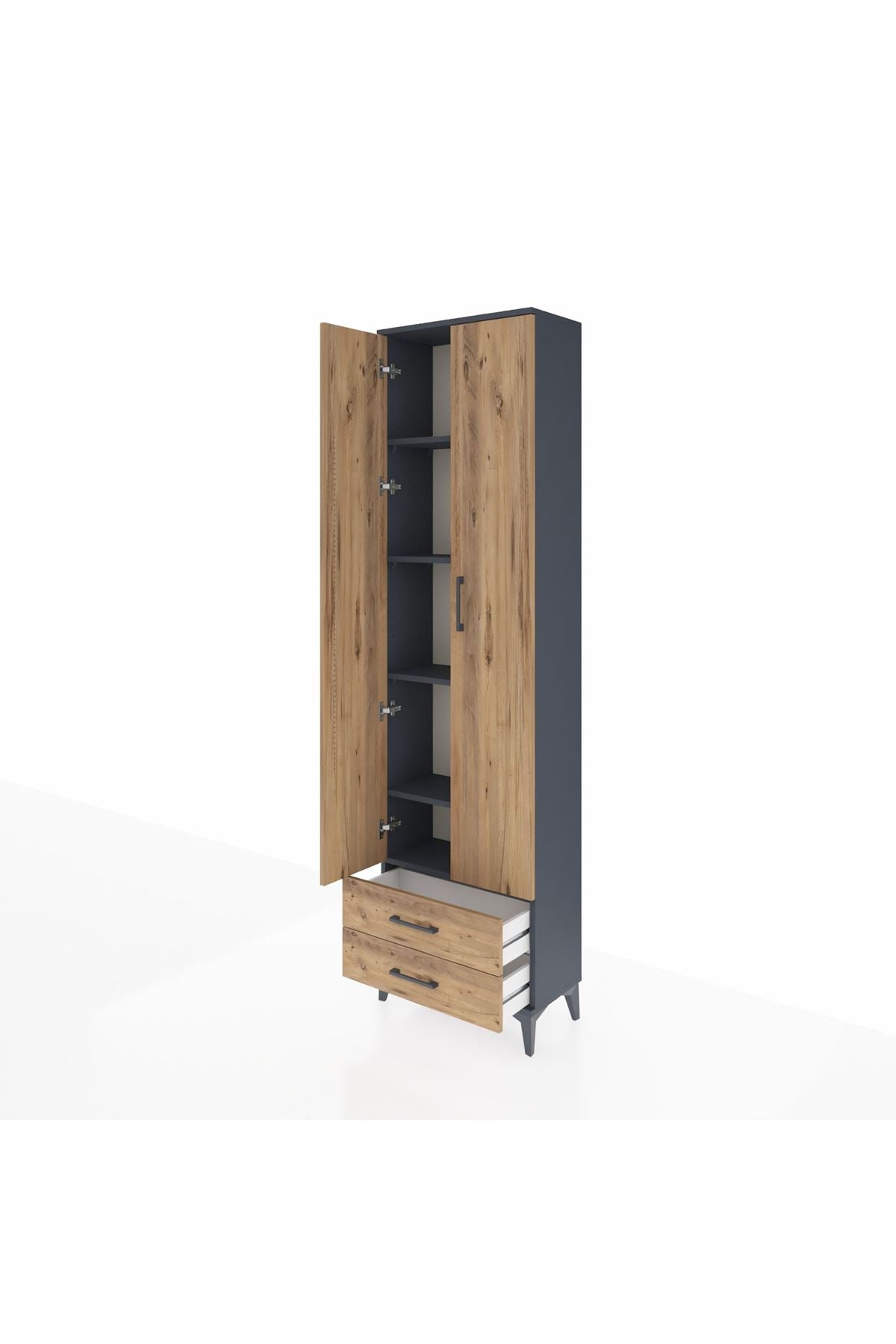 Arges Dolap 5 Raflı 2 Çekmeceli 2 Kapaklı 60x30x221 Antrasit-Çam